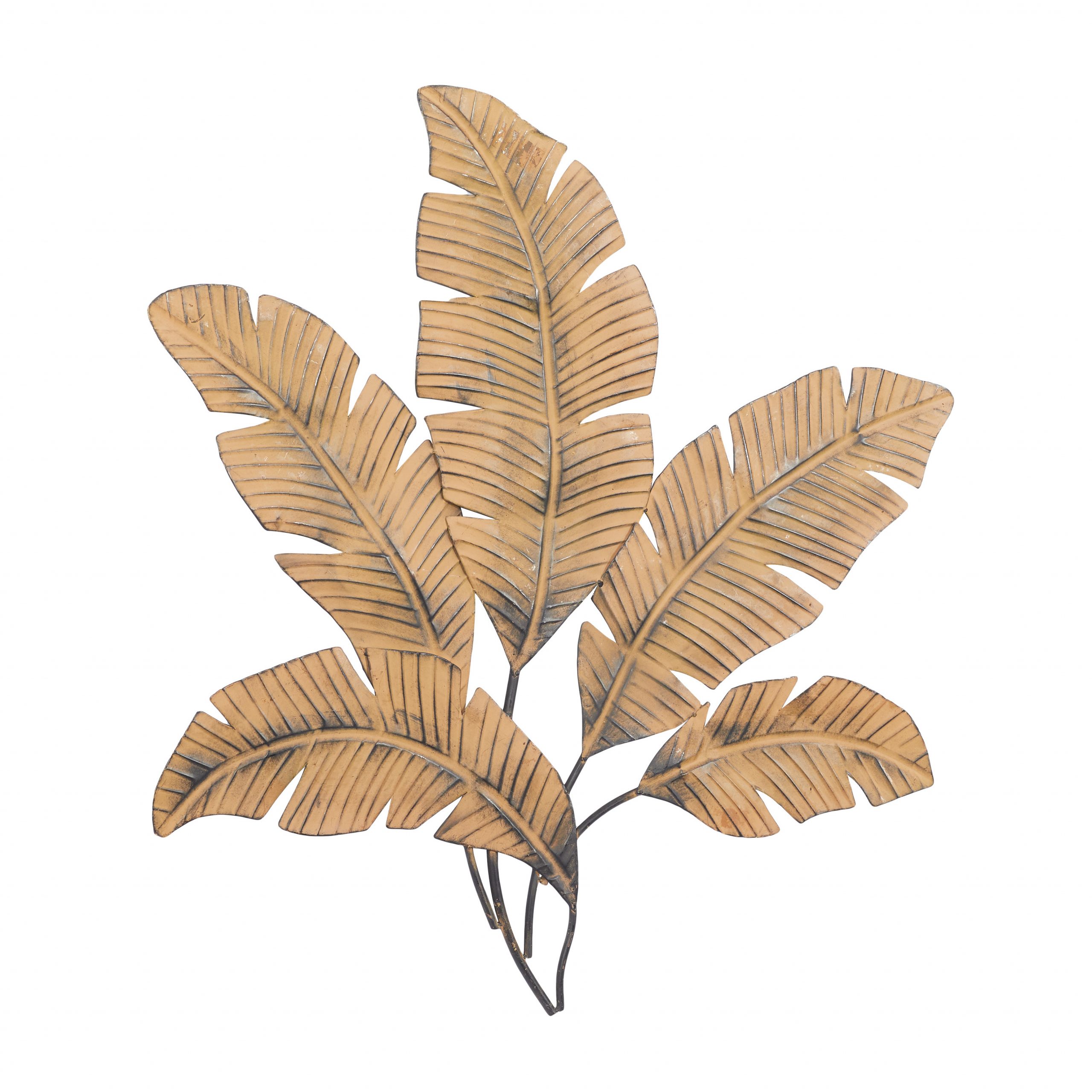 Brown Finish Metal Clutter Palm Leaf Wall Decor with Texture, 35″ x 1″ x 34″