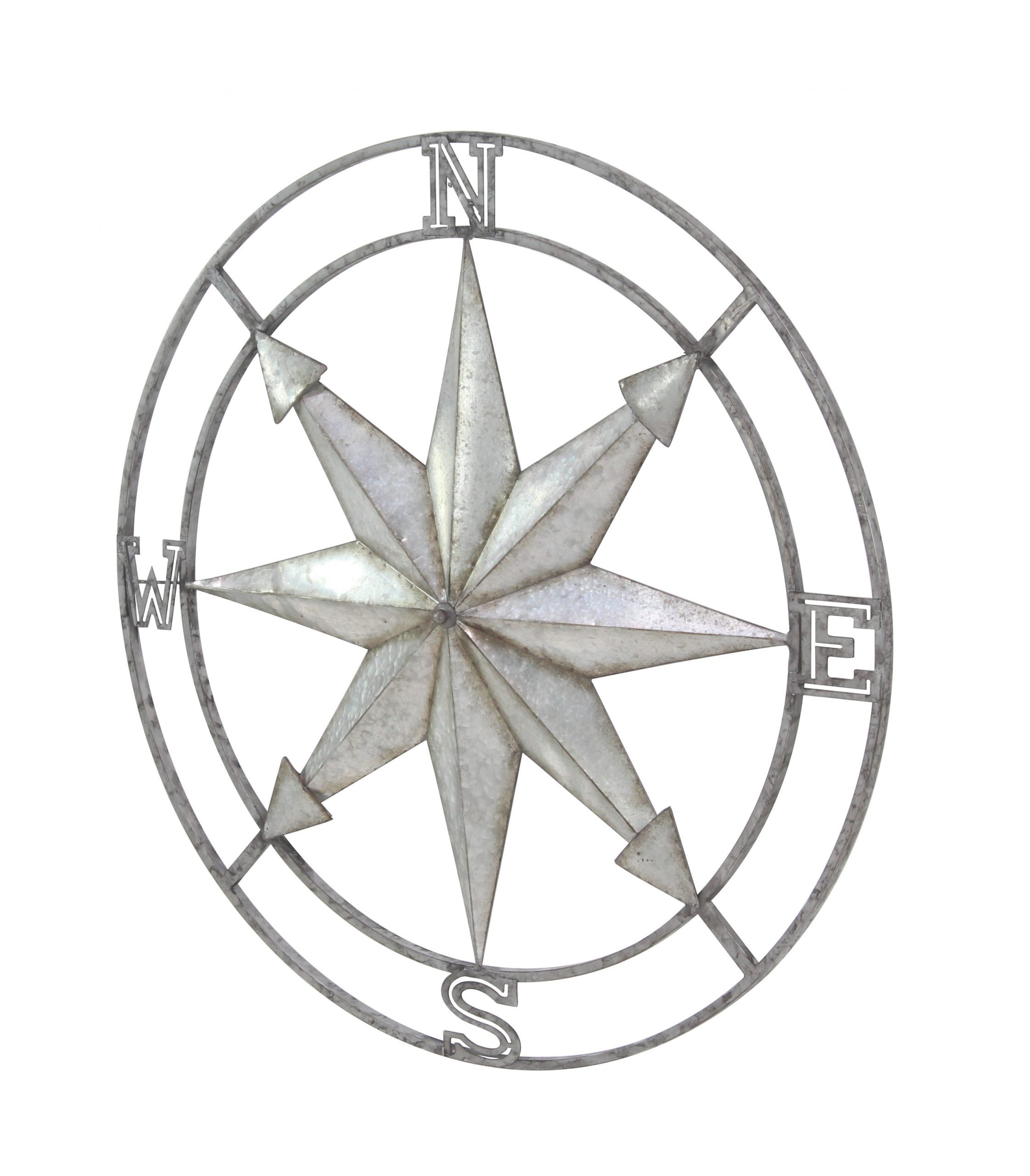 Silver Finish Metal Compass Wall Decor, 35″ x 3″ x 35″