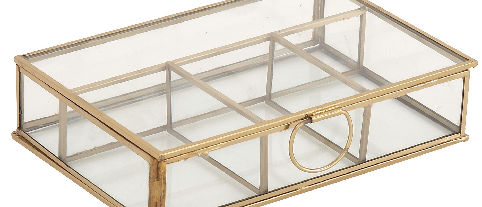 Glass Jewelry Box with Golden Frame, 9″ x 6″ x 2″