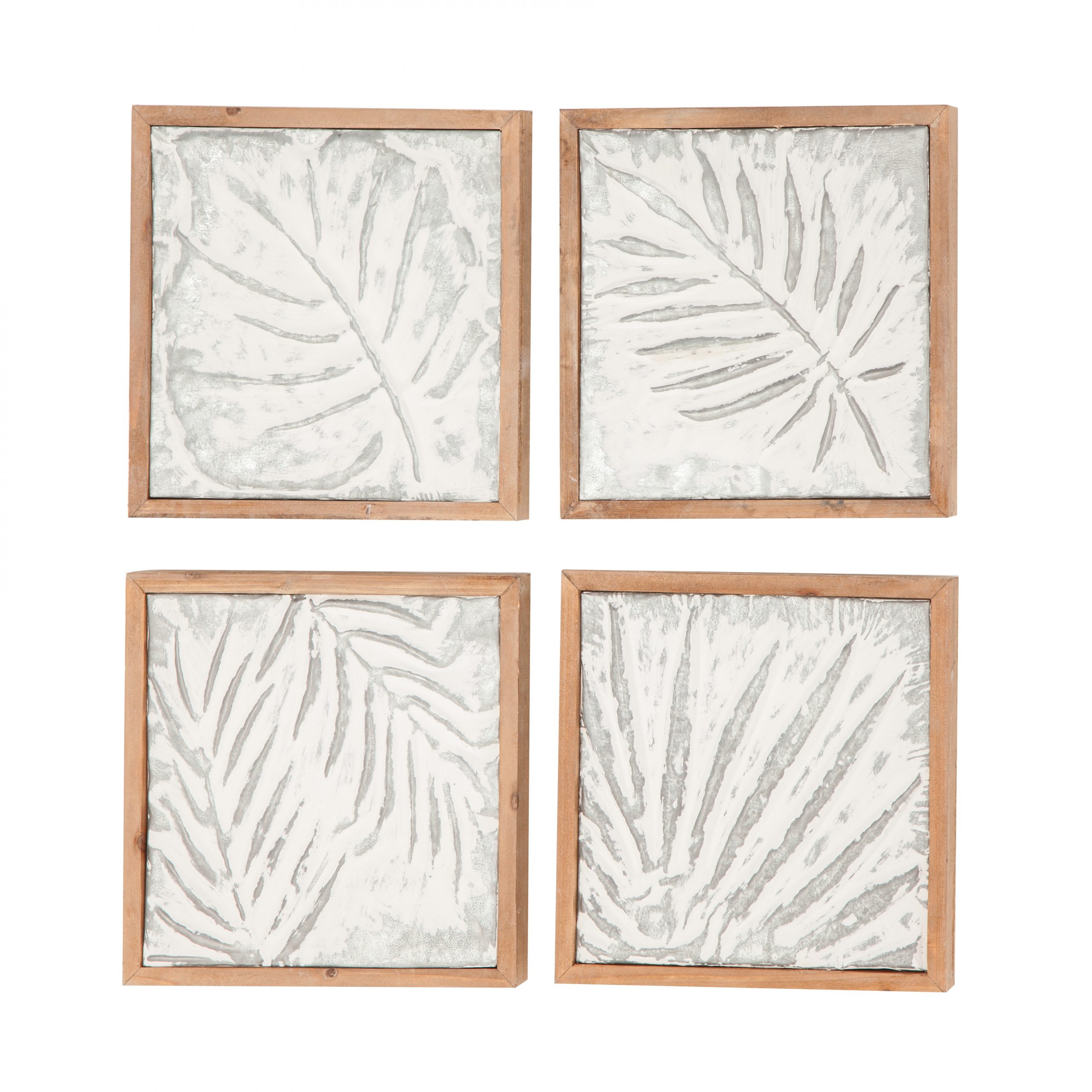 Tropical Leaf Wall Decor with Wood Frames Set of 4 11"W, 11"H