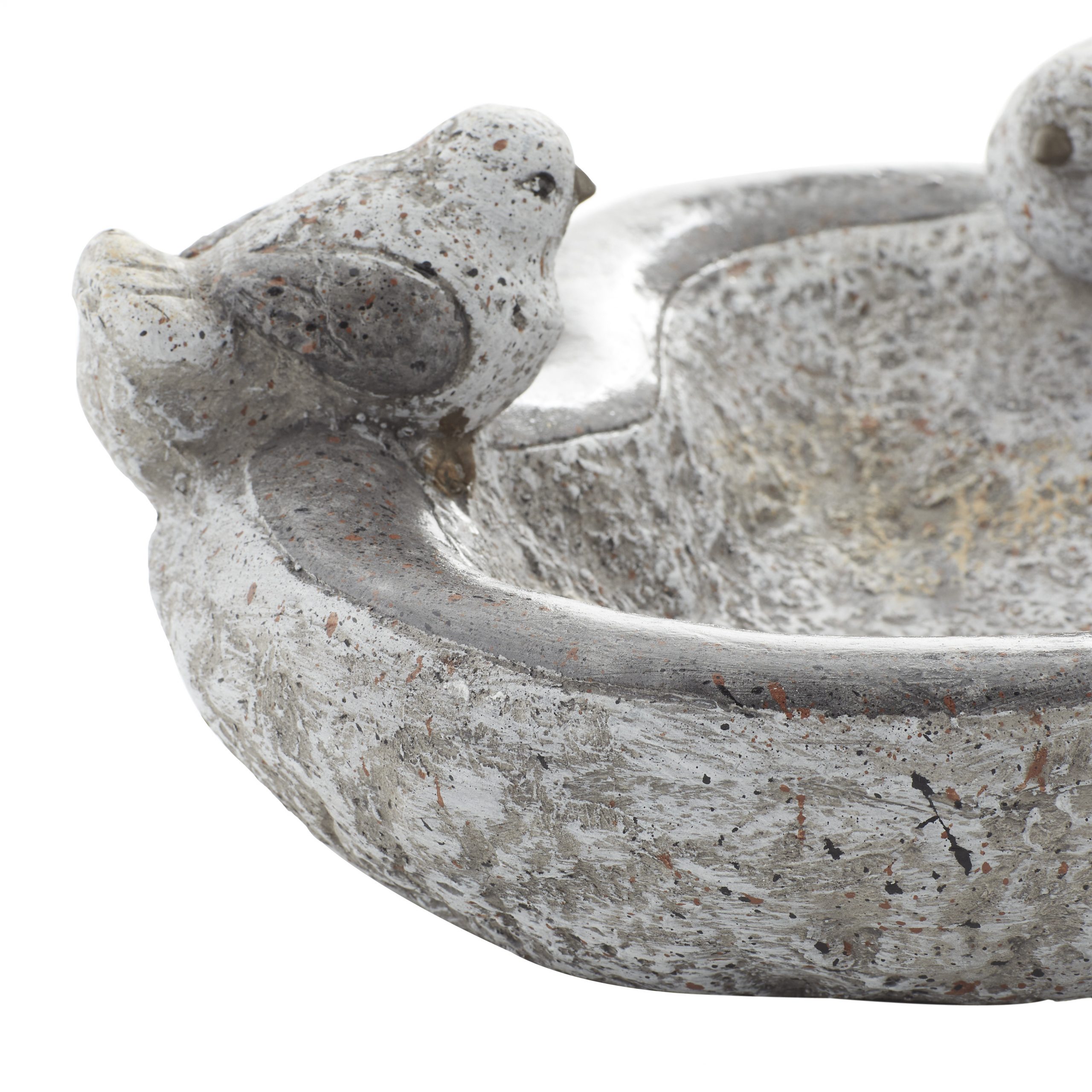 Gray Poly Stone Bird Bath Bowl Garden Sculpture, 15″ x 15″ x 6″