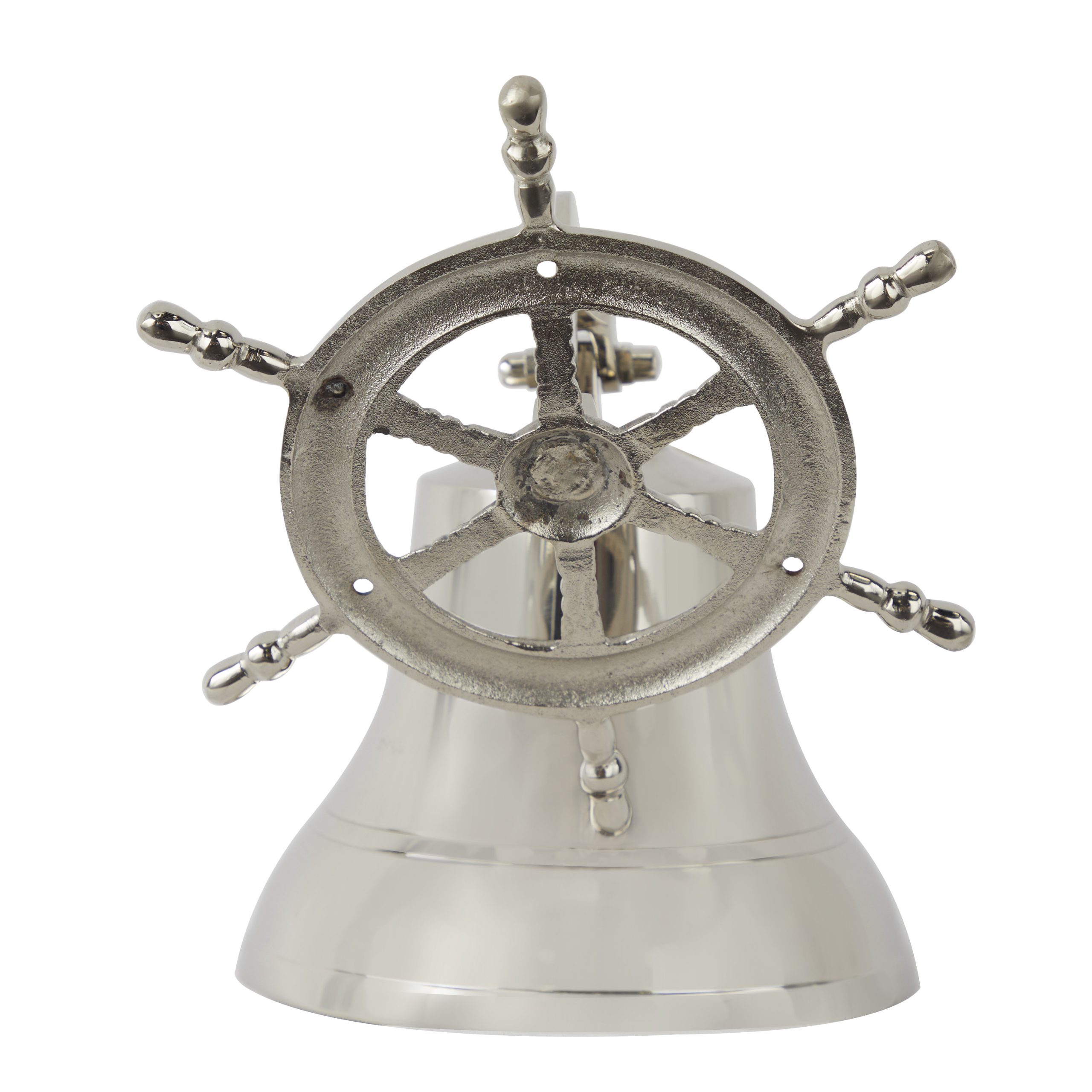 Silver Brass Ship Wheel Bell, 7″W x 6″H