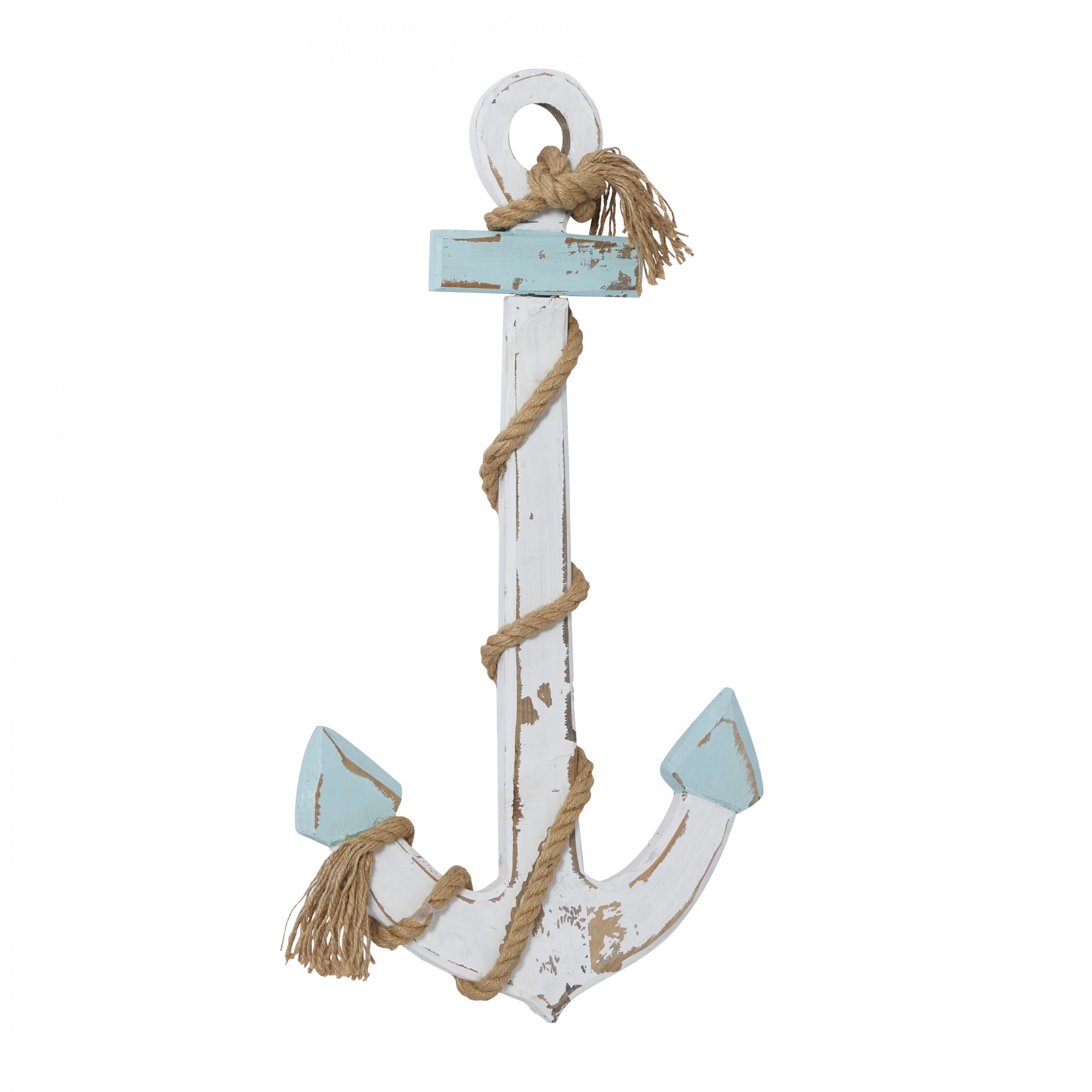 White Wood Anchor Wall Decor with Twisted Rope, 15″ x 1″ x 28″