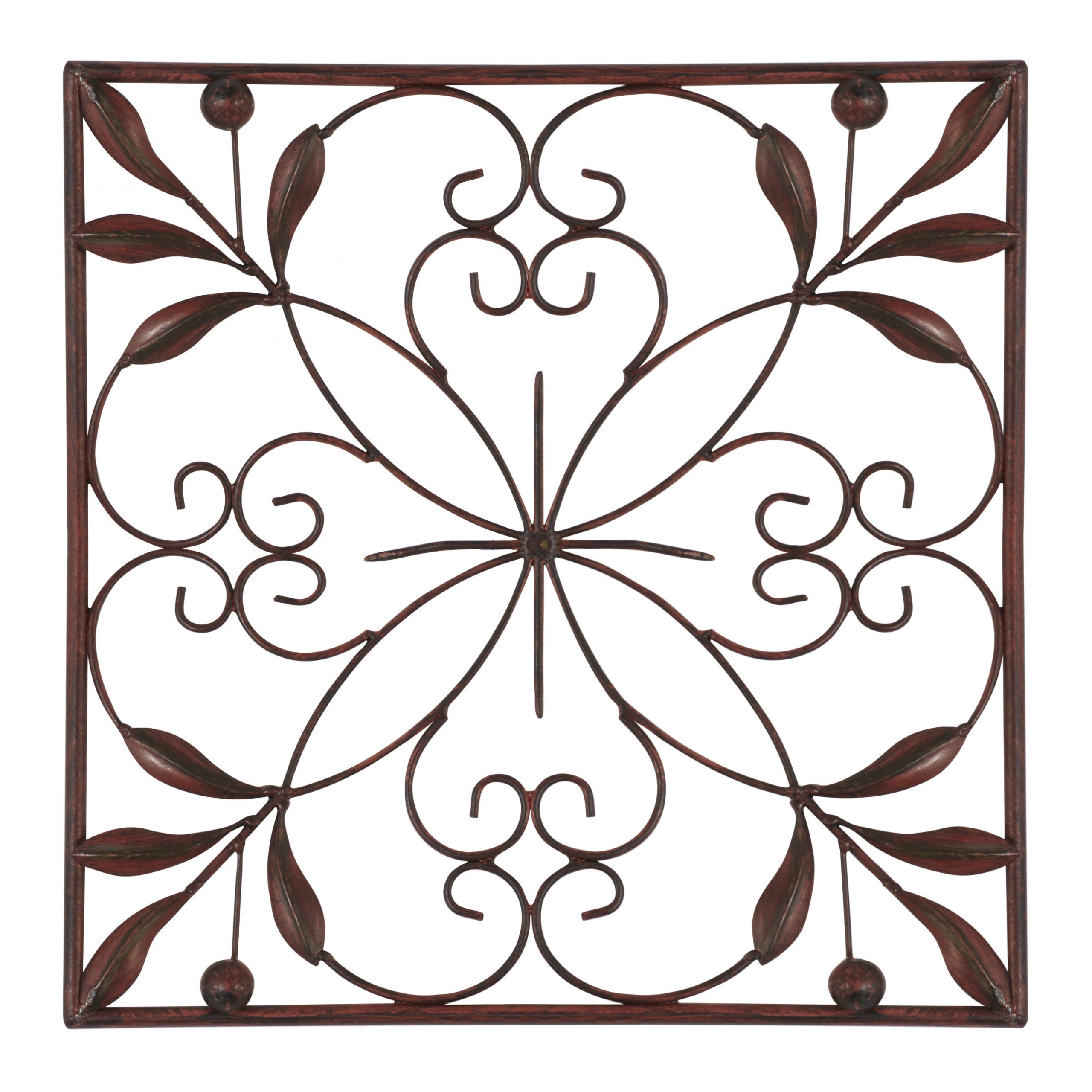 Brown Metal Scroll Wall Decor (Set of 4), 14″W x 14″H