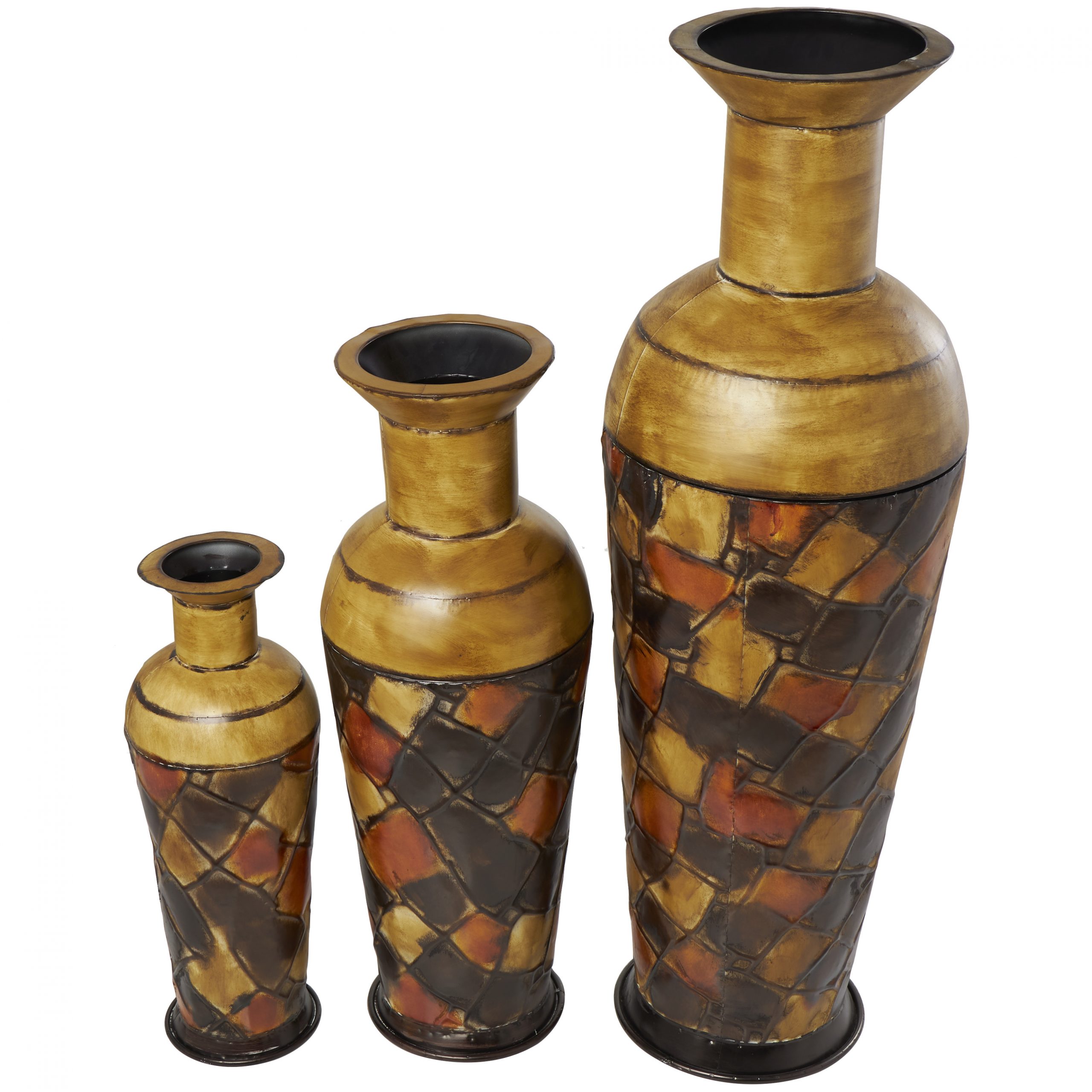 Rustic Style Tall Metal Floor Vase Set of 3 Brown 50", 35", 26"H