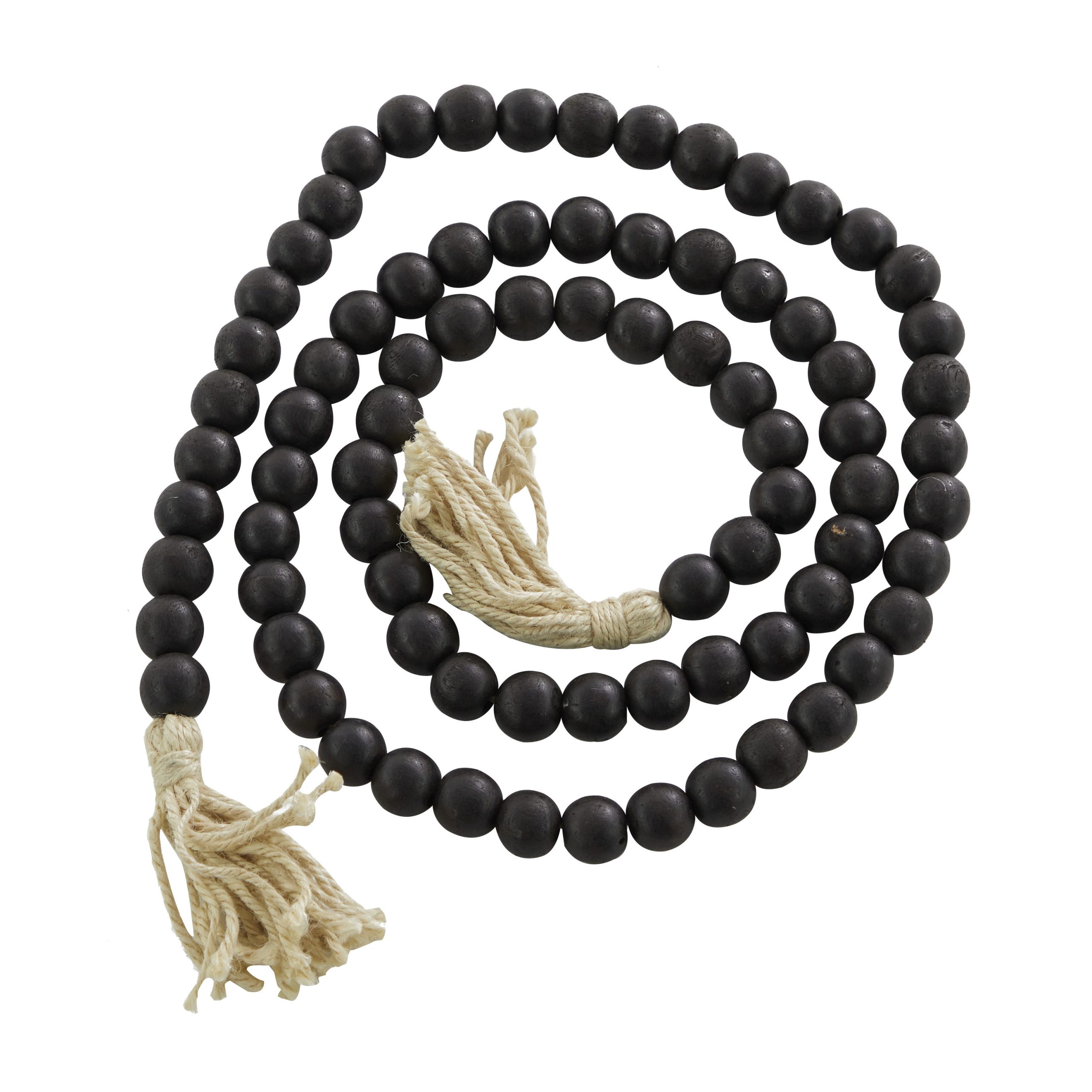 Black Wood Beaded Garland with Tassel, 1″ x 1″ x 80″