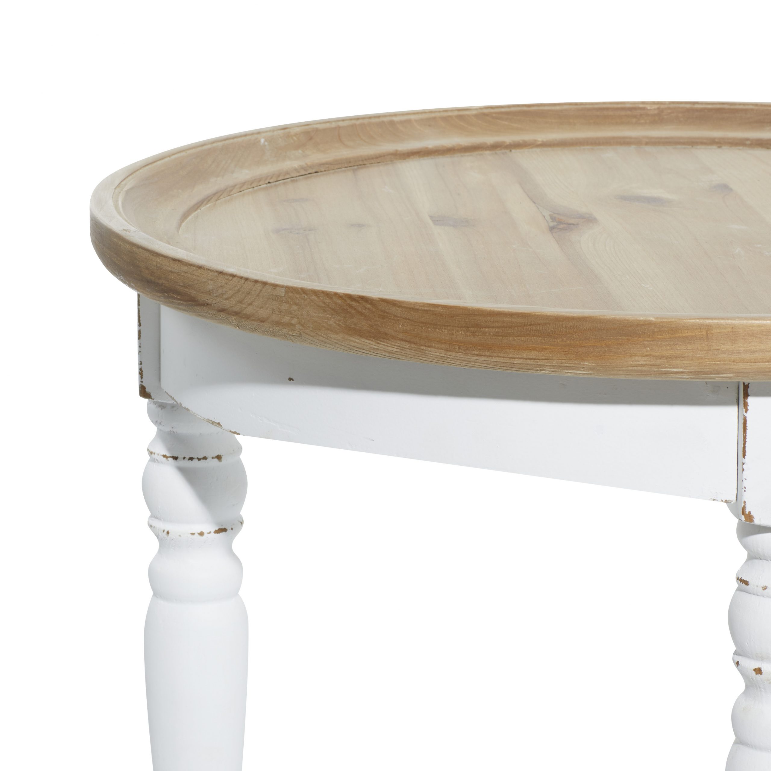 White Round Wood Accent Table with Brown Wood Top, 24″ x 24″ x 22″