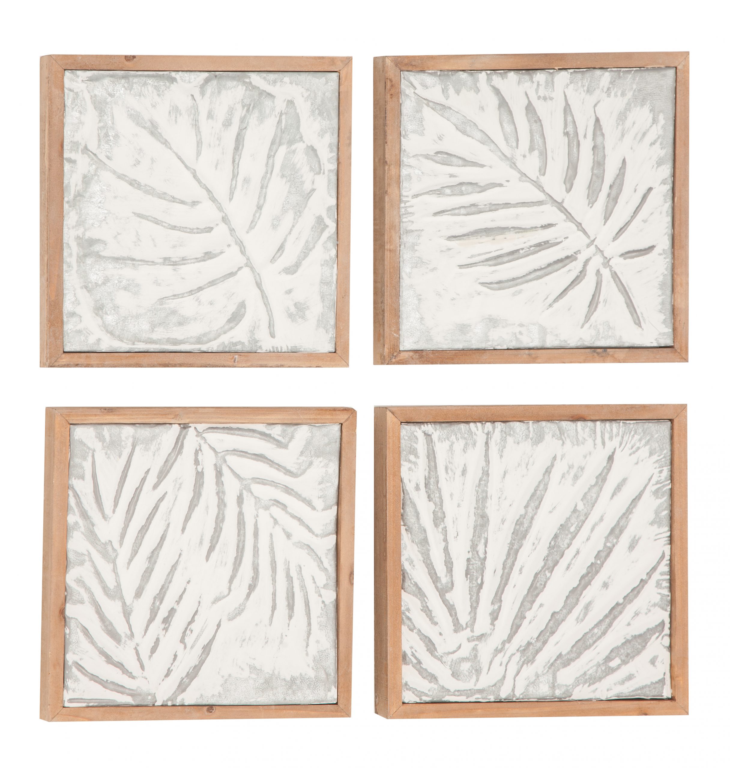 Tropical Leaf Wall Decor with Wood Frames Set of 4 11"W, 11"H
