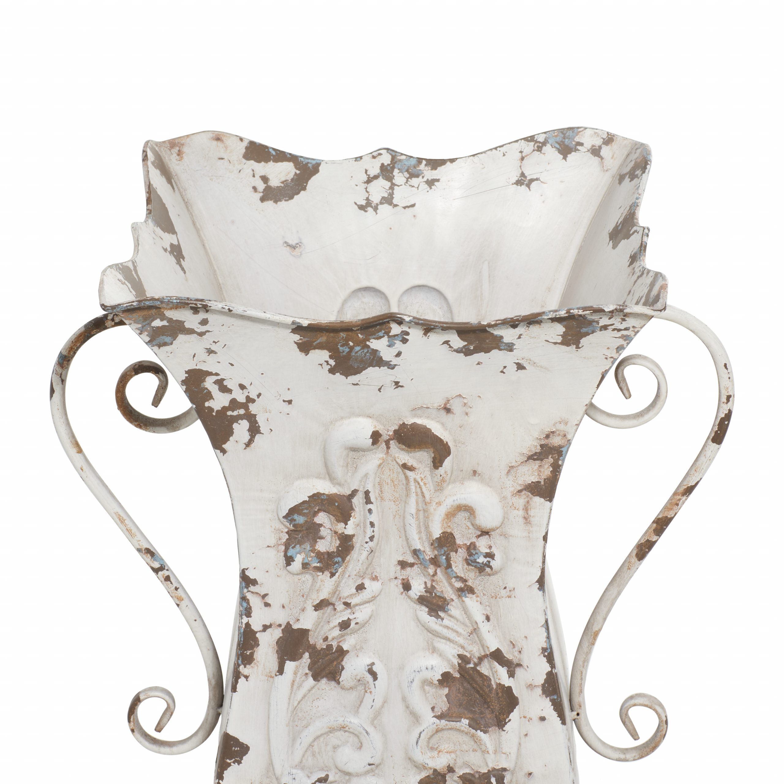 Vintage Metal Distressed Vase with Handles Beige, 13″ x 10″ x 21″