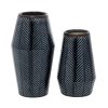 Dark Blue Ceramic Handmade Chevron Vase (Set of 2), 11″, 8″H