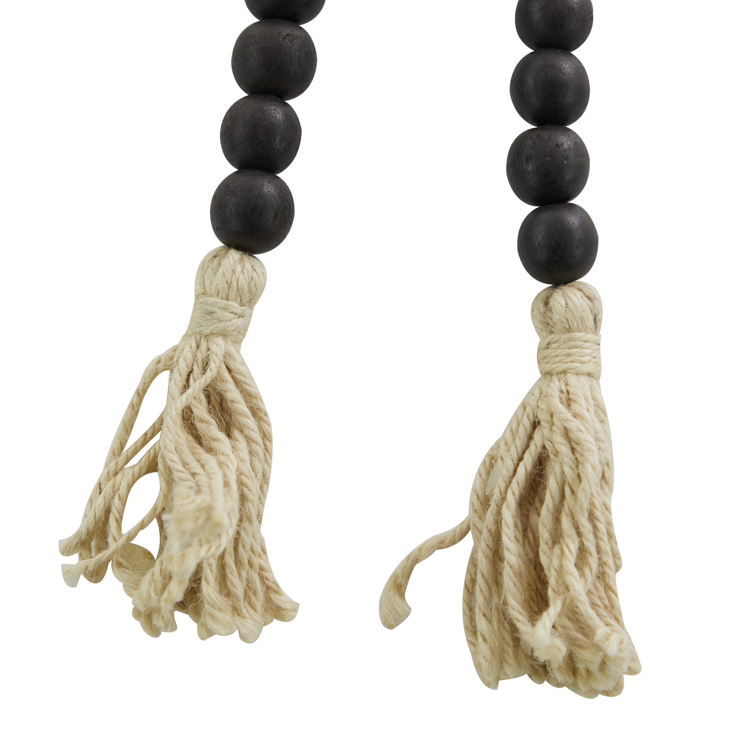 Black Wood Beaded Garland with Tassel, 1″ x 1″ x 80″