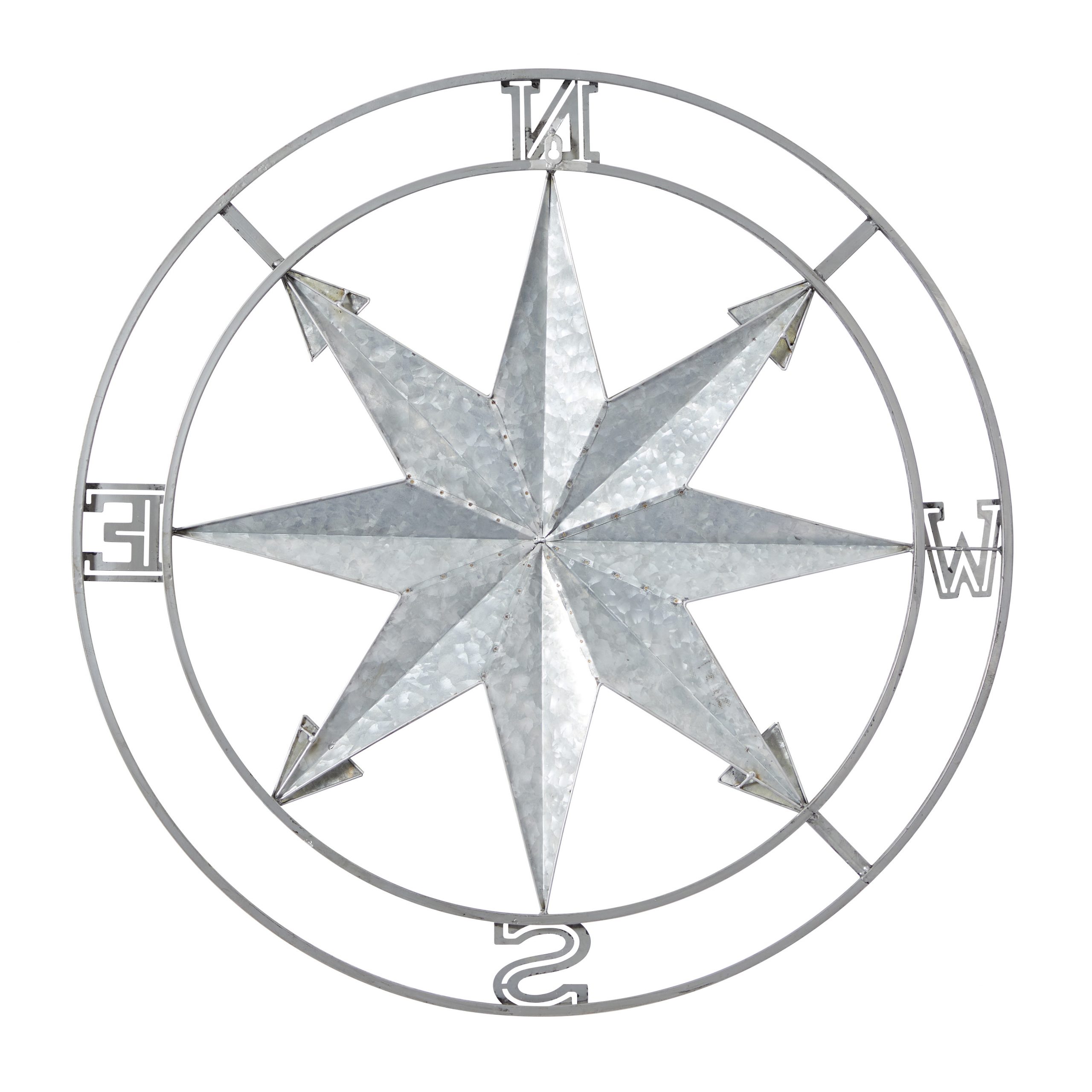 Silver Finish Metal Compass Wall Decor, 35″ x 3″ x 35″