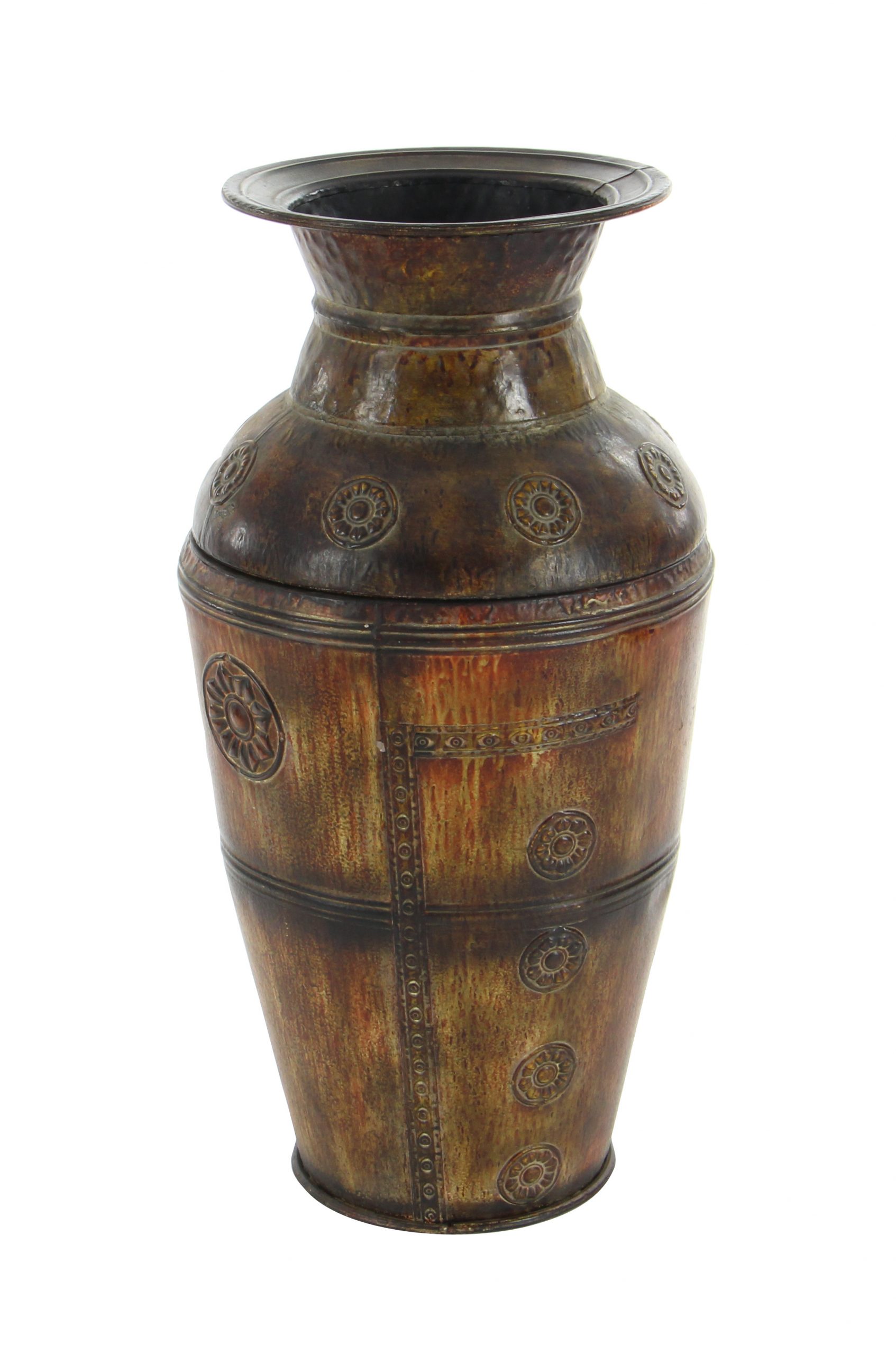 Wooden Brown Metal Vase with Floral Relief (Set of 2), 29″, 22″H