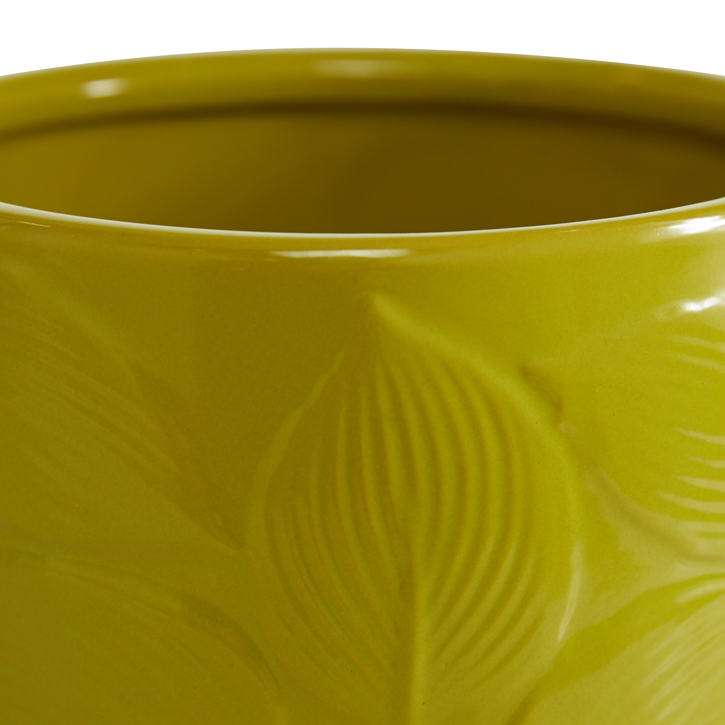Yellow Ceramic Planter with Attached Saucer (Set of 3), 8″, 6″, 5″H