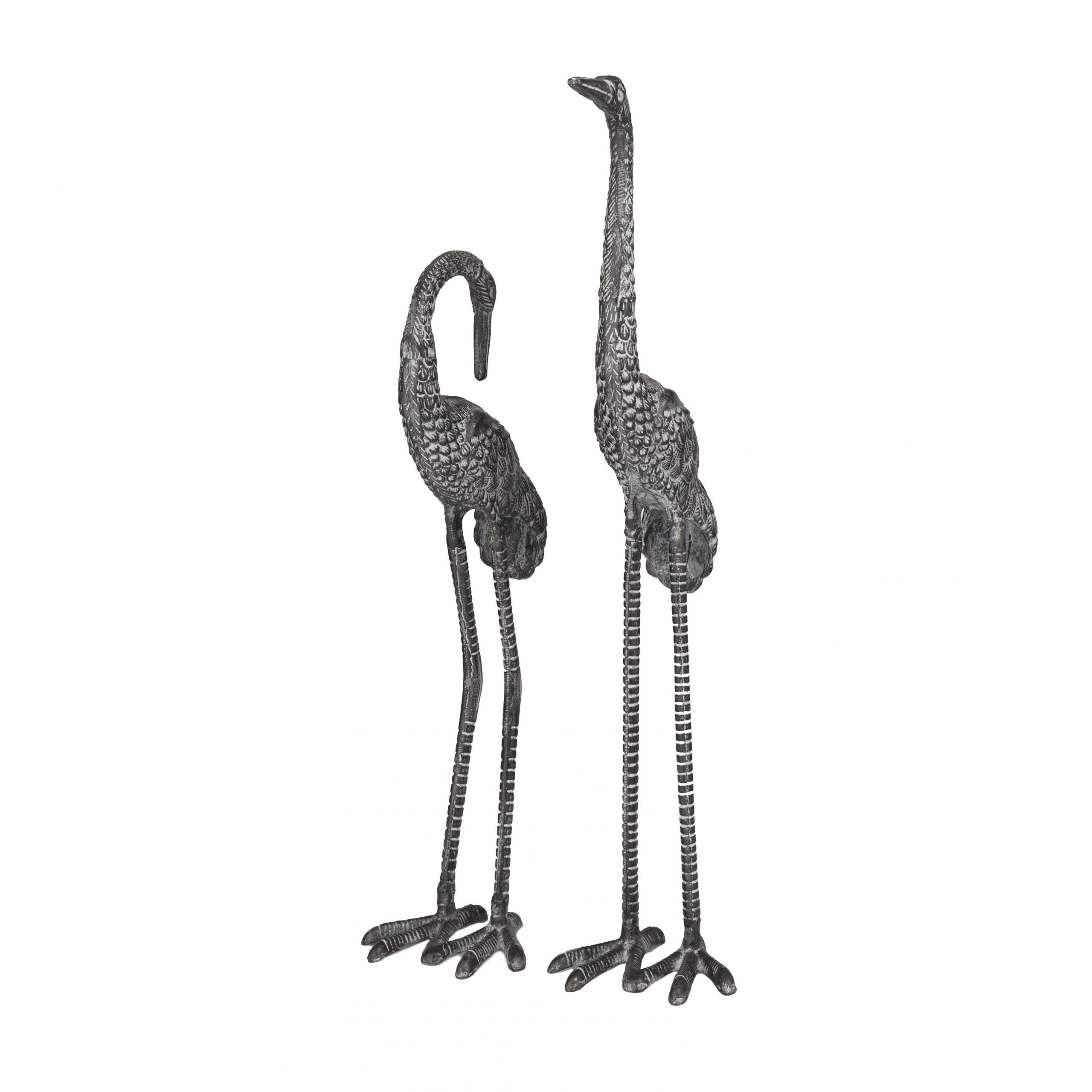 Dark Gray Metal Crane Garden Sculpture (Set of 2), 31″, 25″H