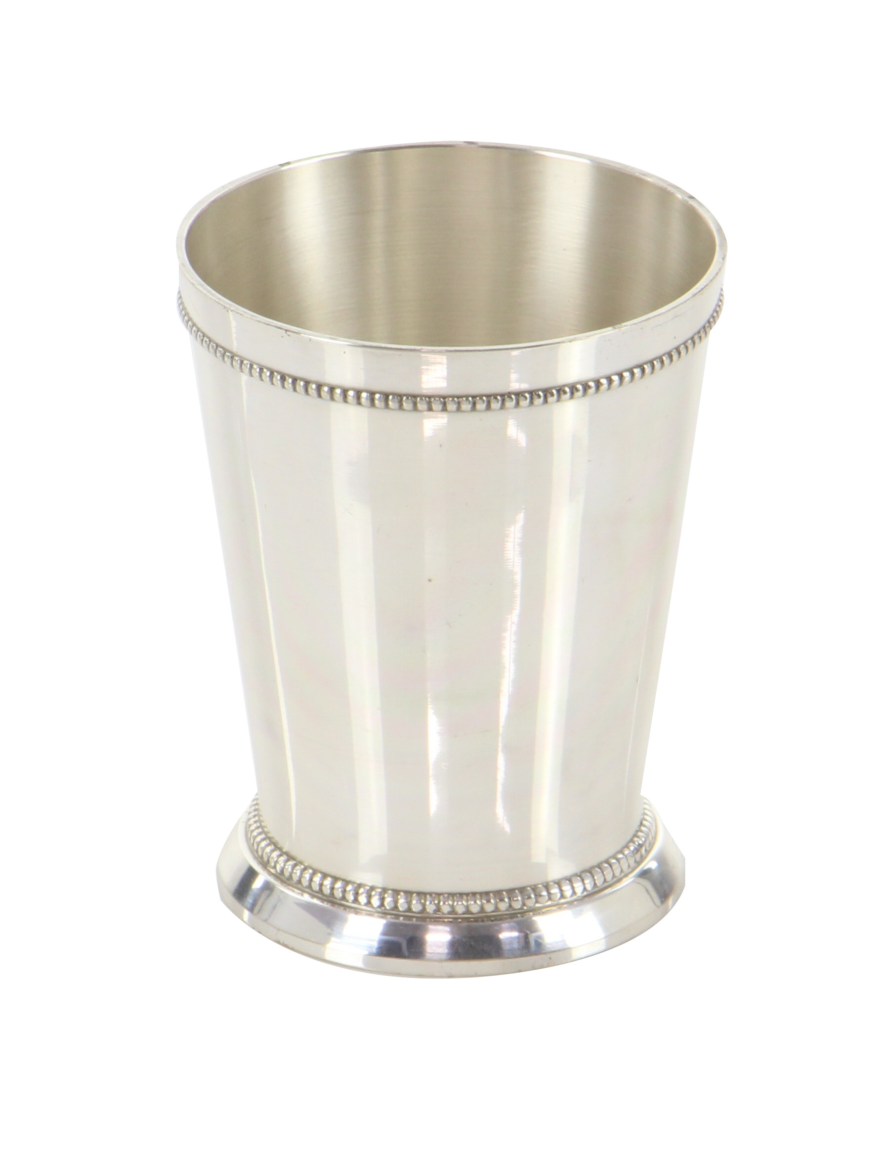 Silver Brass Round Bucket Vase with Bead Design, 4″ x 3″ x 3″