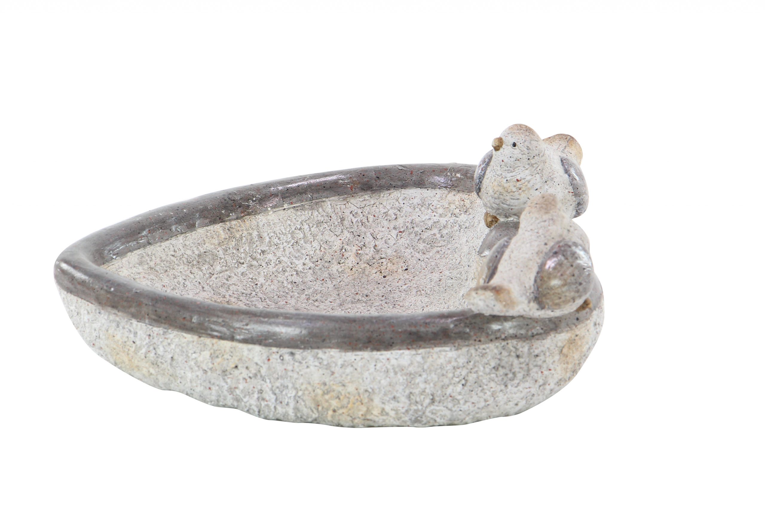 Gray Poly Stone Bird Bath Bowl Garden Sculpture, 15″ x 15″ x 6″
