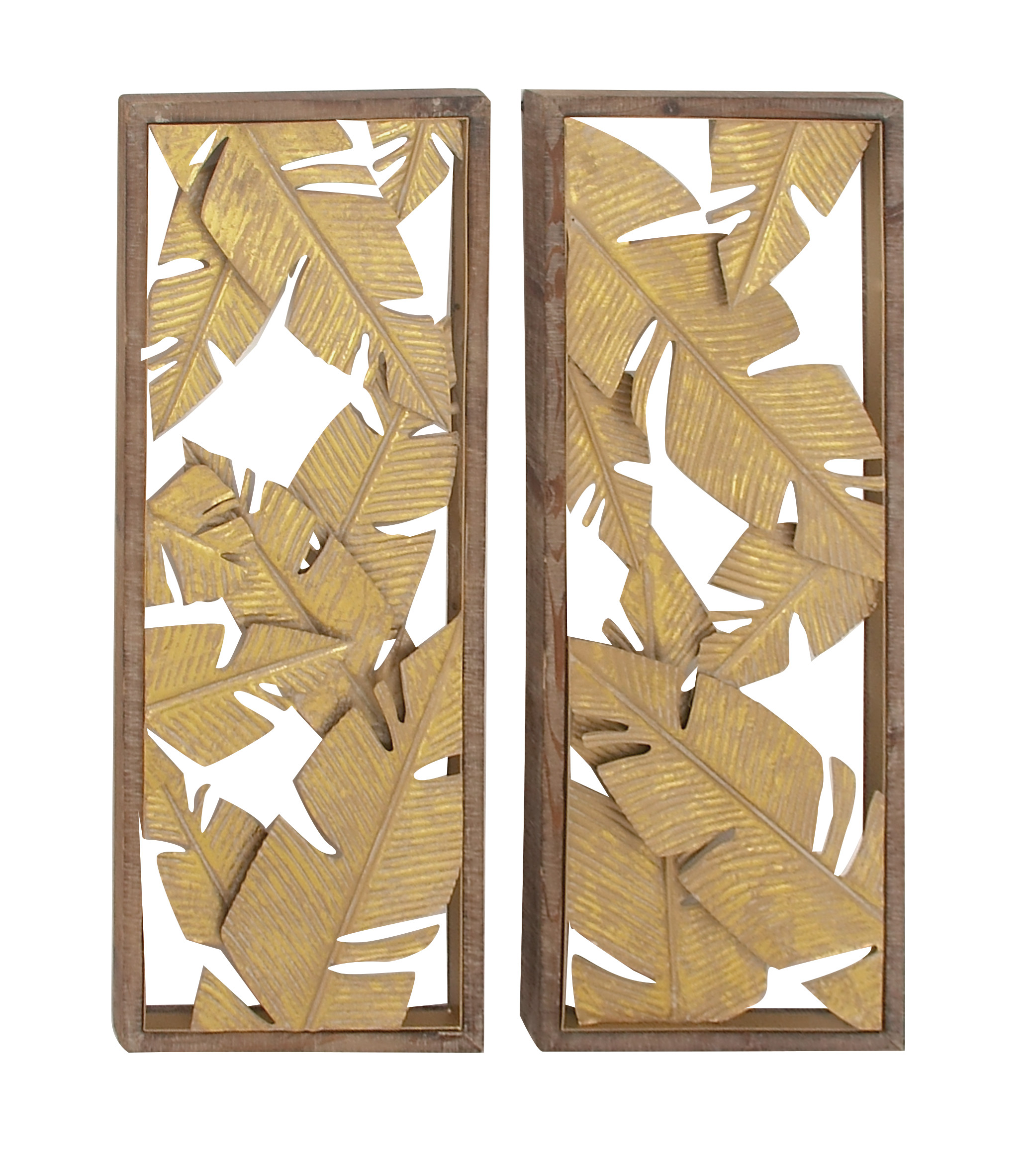 Gold Metal Wood Floral Wall Decor (Set of 2), 13″ x 34″