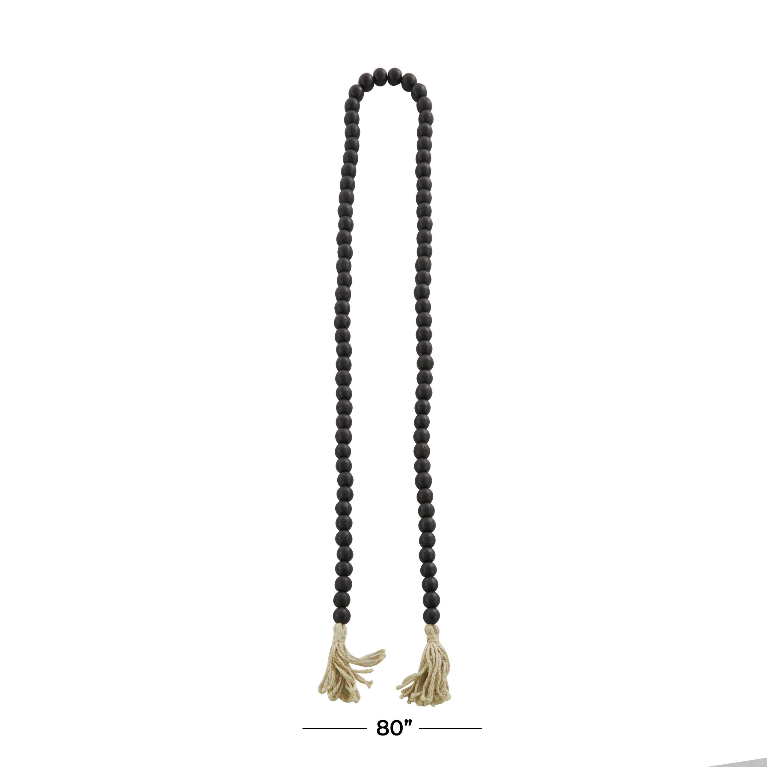 Black Wood Beaded Garland with Tassel, 1″ x 1″ x 80″