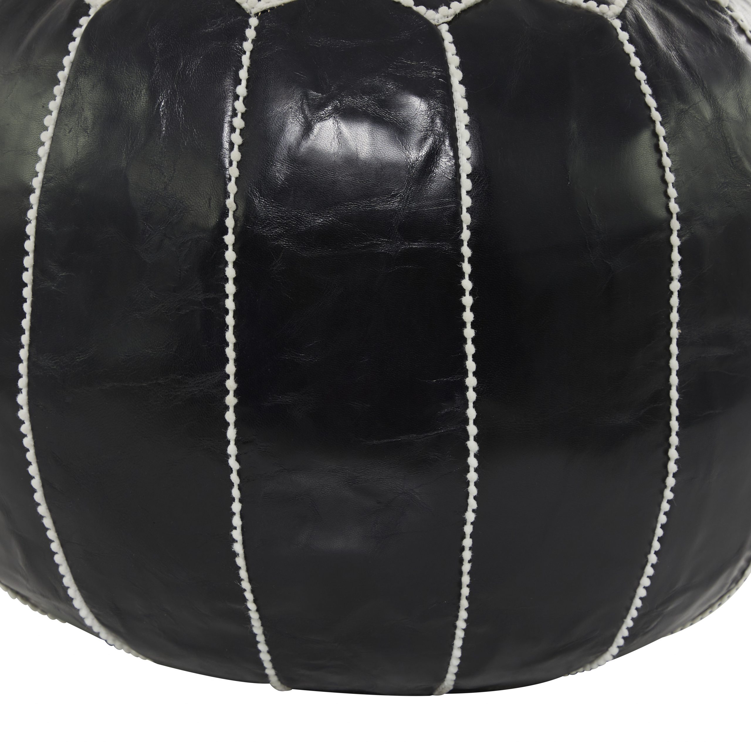 Black Leather Moroccan Floral Pouf Ottoman, 24″ x 24″ x 18″