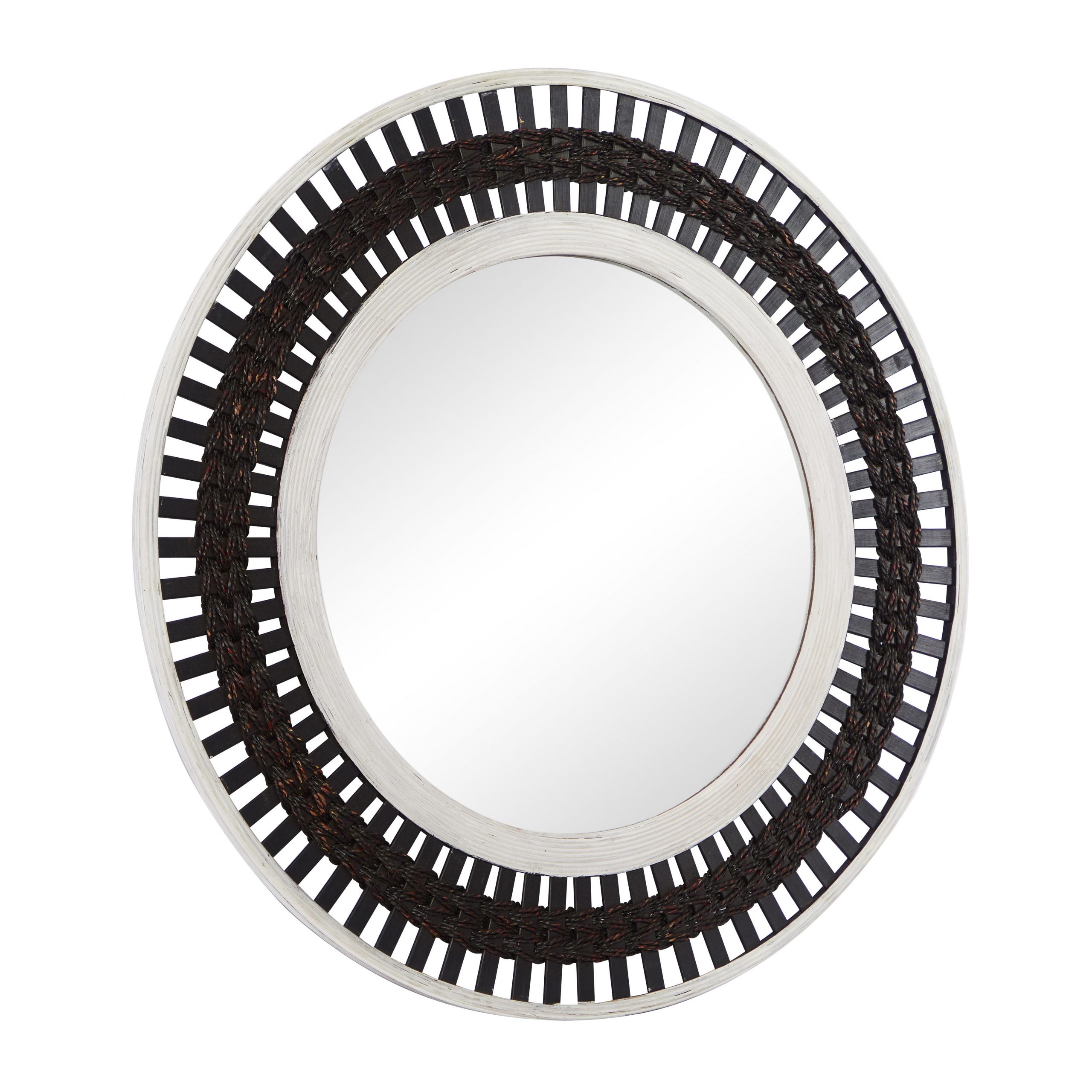 Black & White Wood Weaved Wall Mirror, 36″ x 1″ x 36″