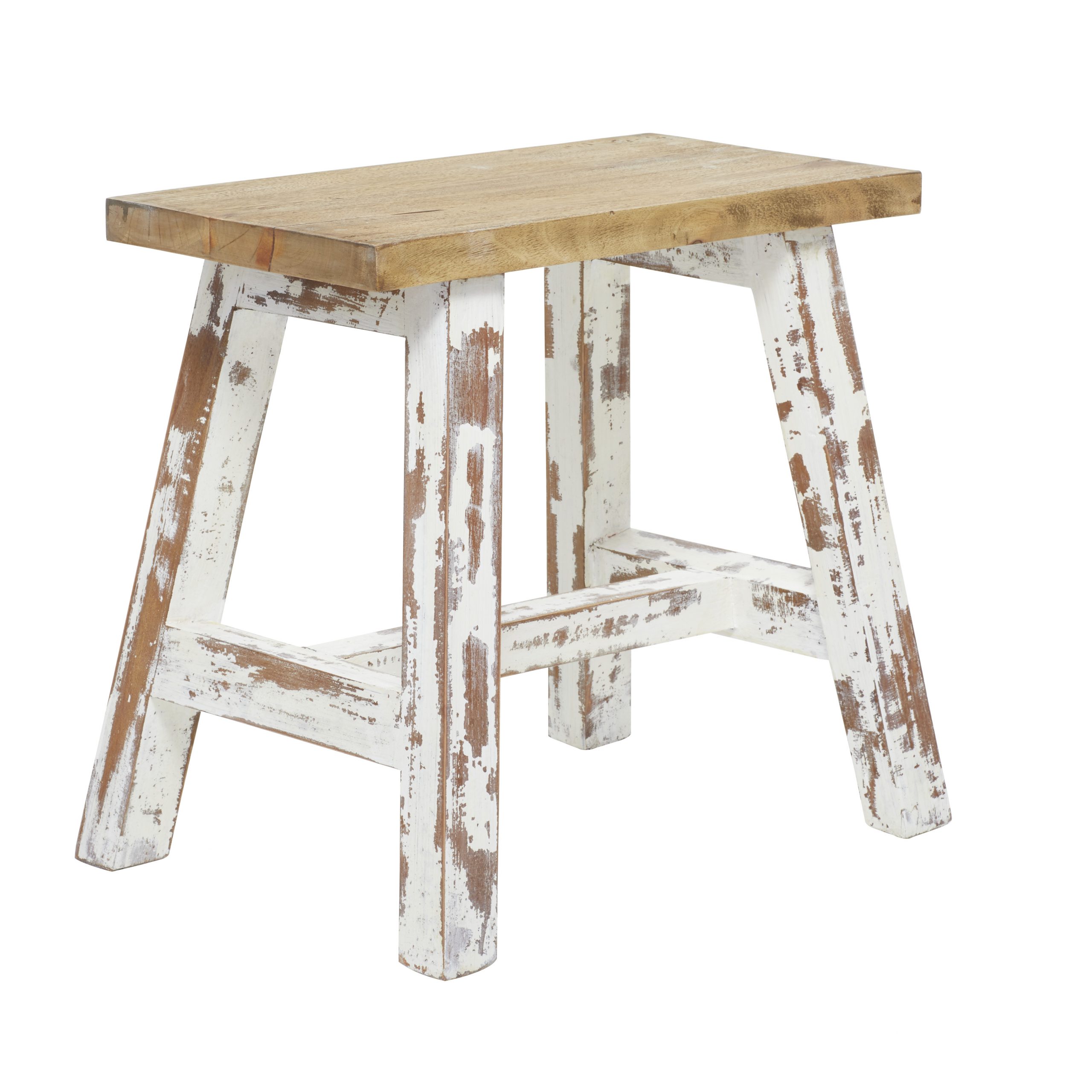 White Textured Rectangle Wood Stool with Wood Top, 20″ x 13″ x 18″