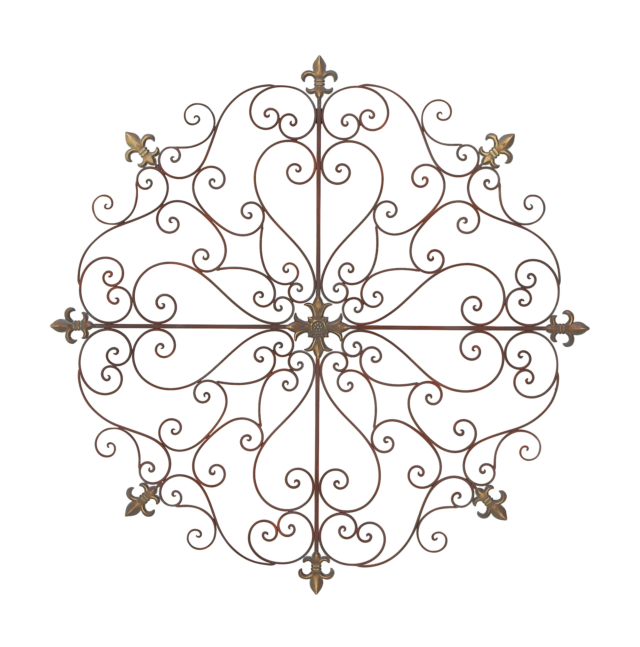 Brown Metal Scrollwork and Fleur De Lis Wall Decor, 42″ x 1″ x 42″
