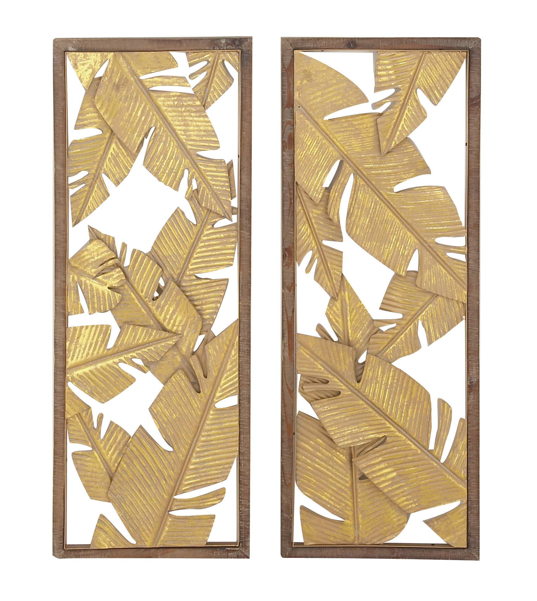 Gold Metal Wood Floral Wall Decor (Set of 2), 13″ x 34″