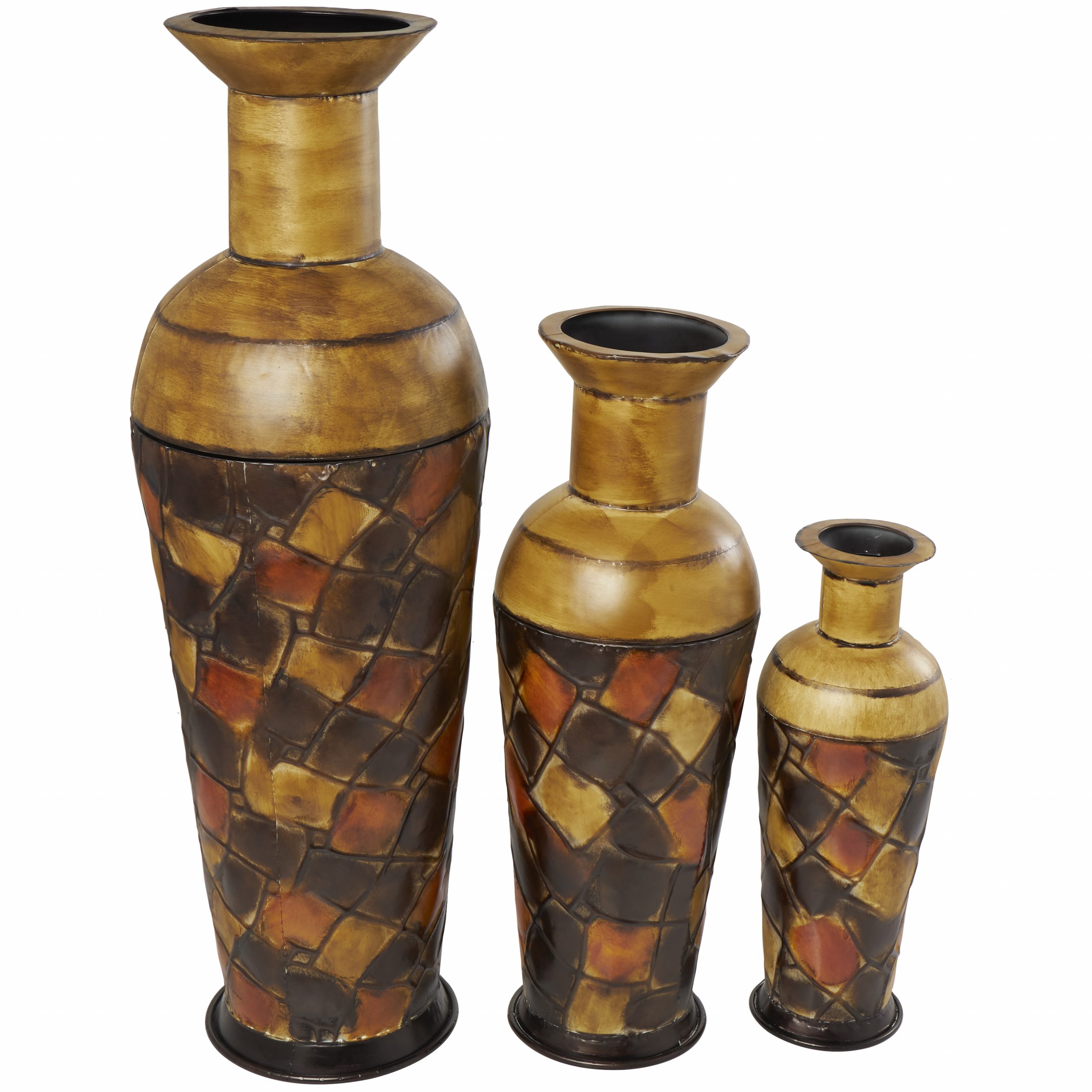 Rustic Style Tall Metal Floor Vase Set of 3 Brown 50", 35", 26"H