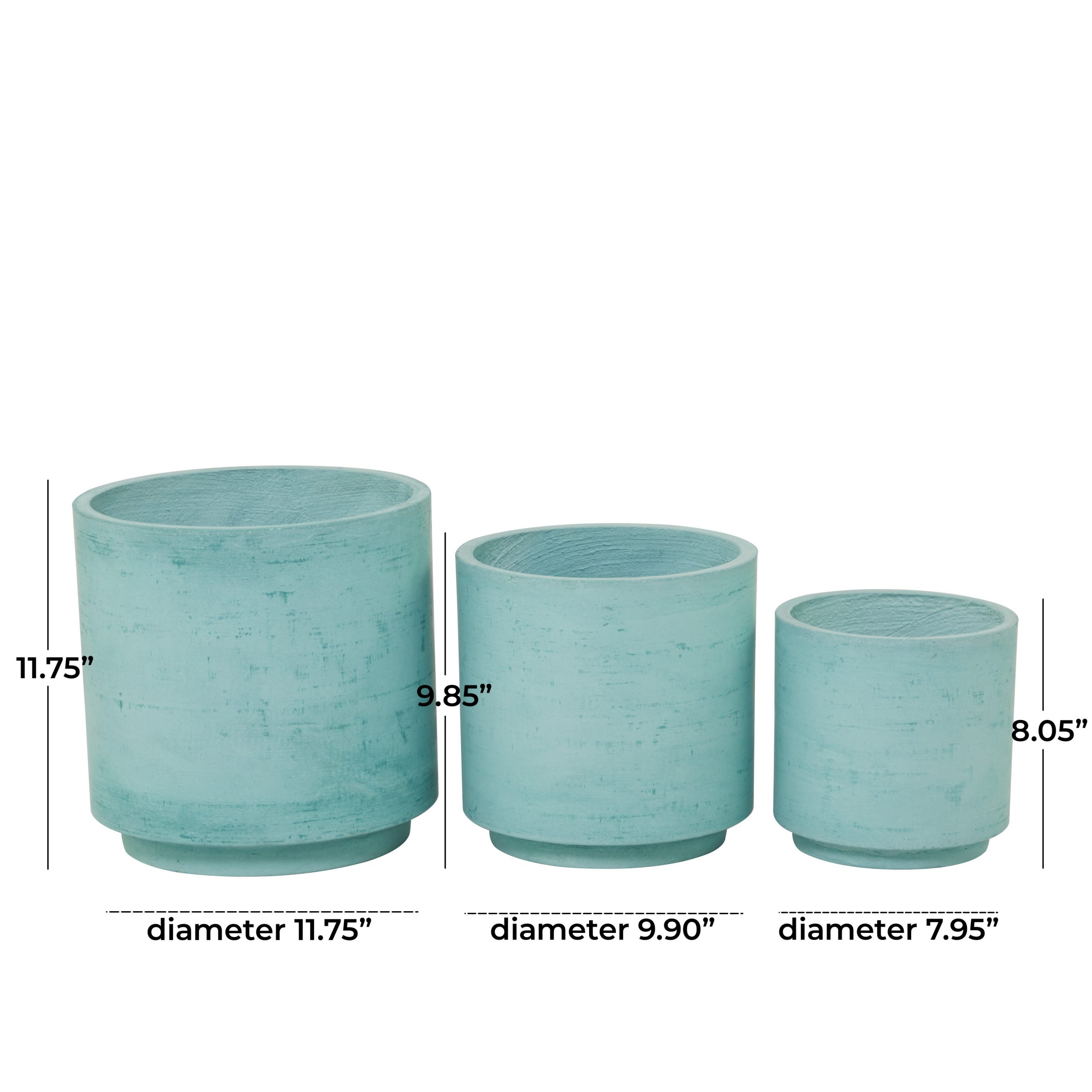 Teal Magnesium Oxide Indoor Outdoor Planter (Set of 3), 12″, 10″, 8″H