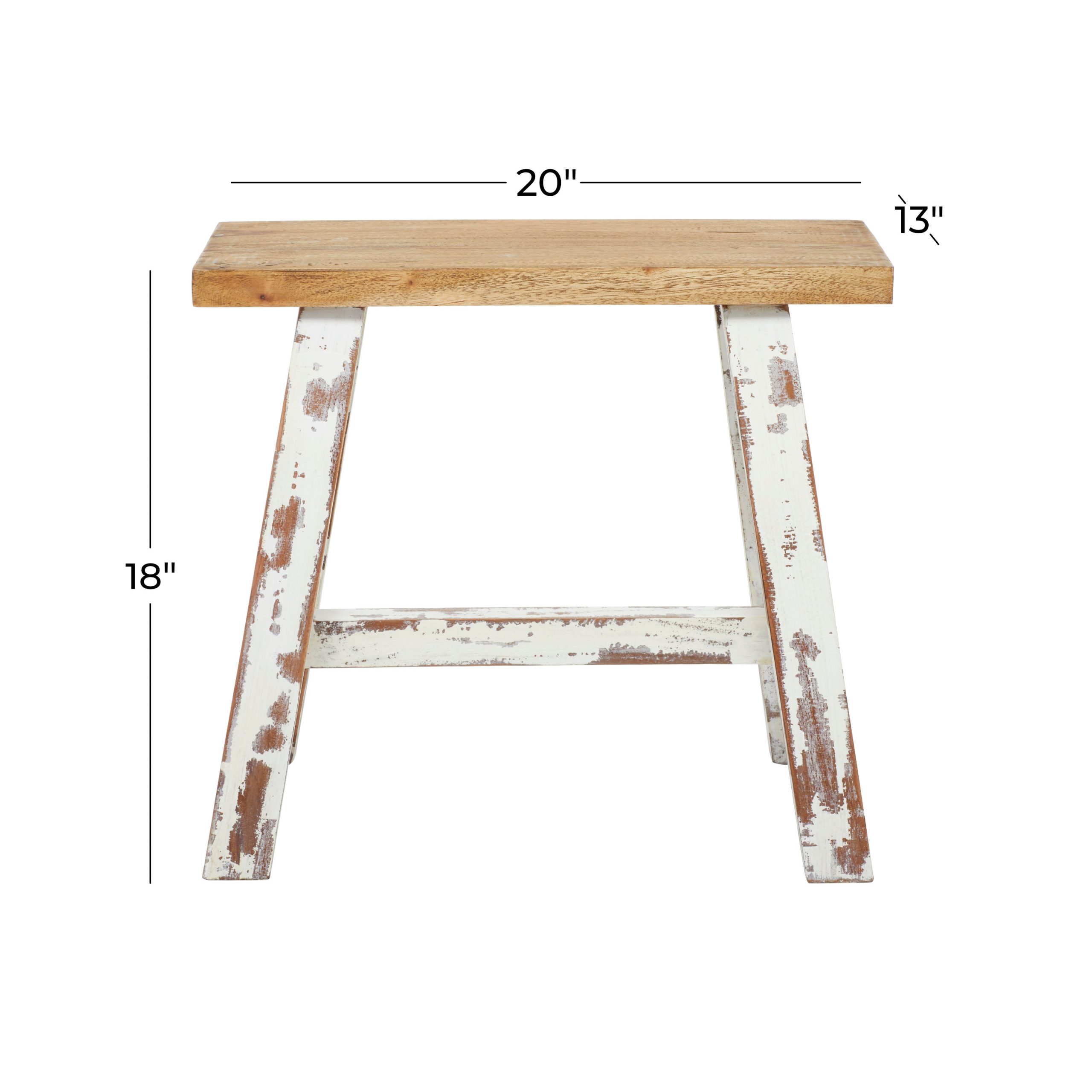 White Textured Rectangle Wood Stool with Wood Top, 20″ x 13″ x 18″