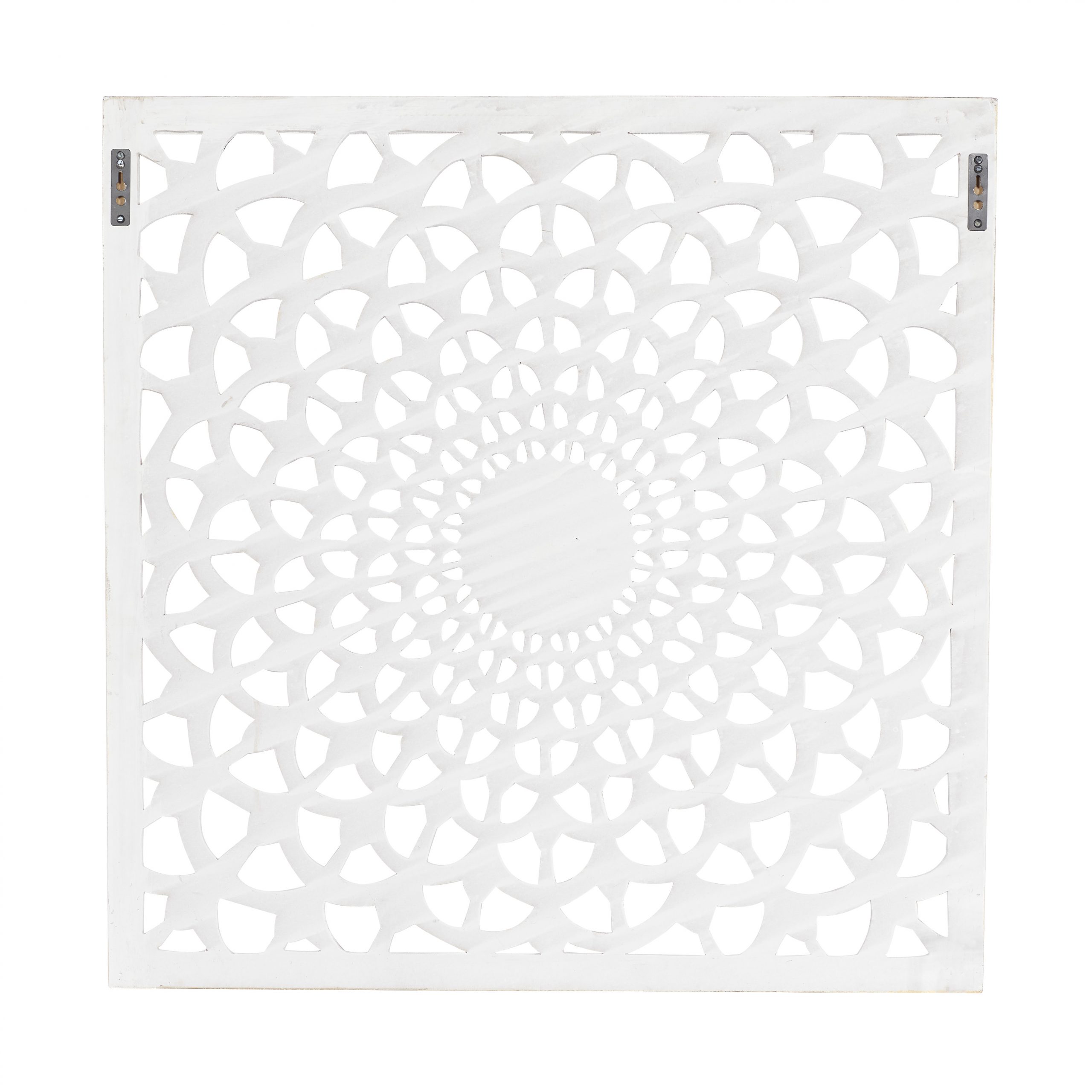White Wood Carved Floral Wall Decor with Mandala Design, 36″ x 1″ x 36″