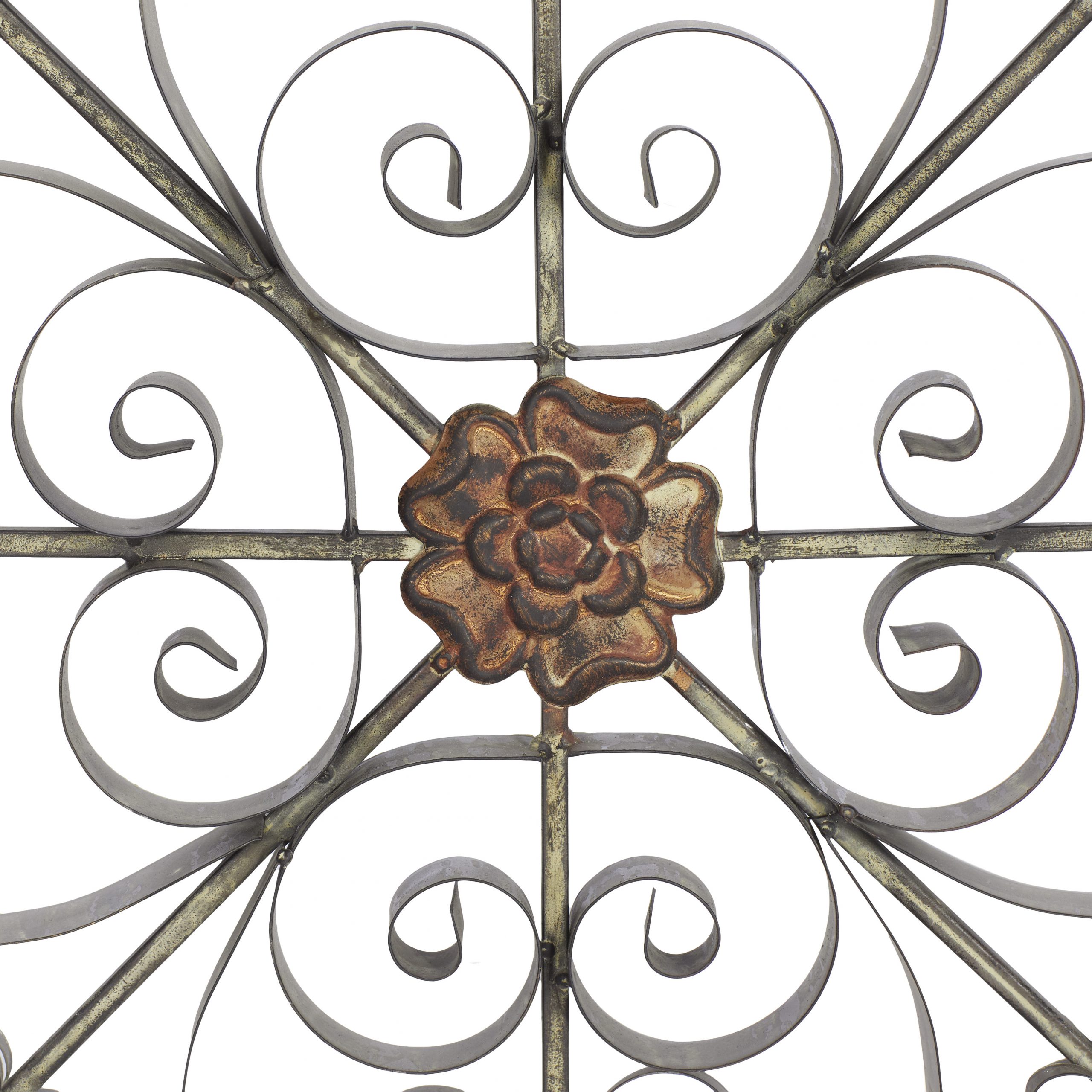 Brown and Bronze Metal Scrollwork and Fleur De Lis Wall Decor, 1″ x 42″ x 42″