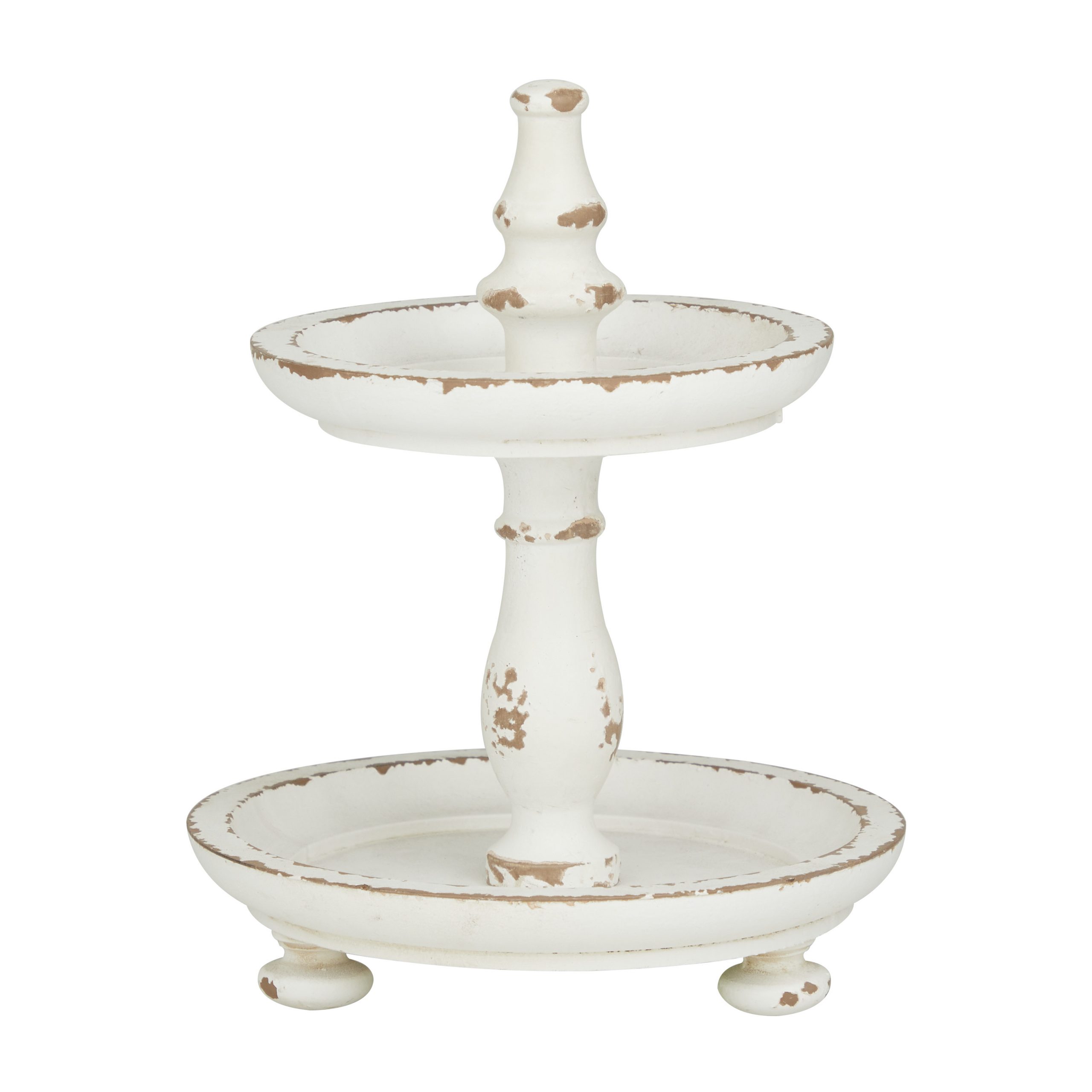 White Wood Finish 2 Level Tiered Server Tray, 8″ x 8″ x 10″
