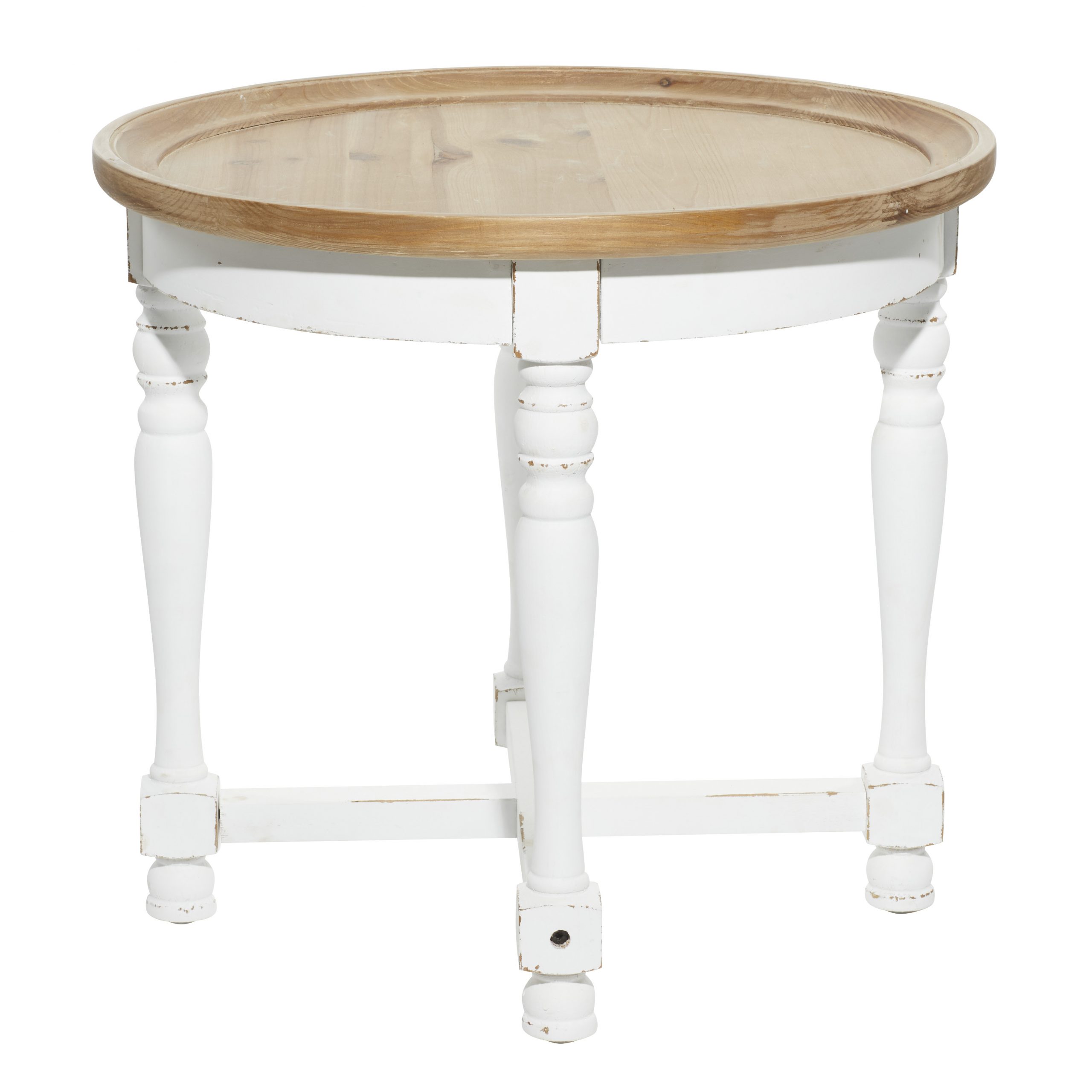 White Round Wood Accent Table with Brown Wood Top, 24″ x 24″ x 22″