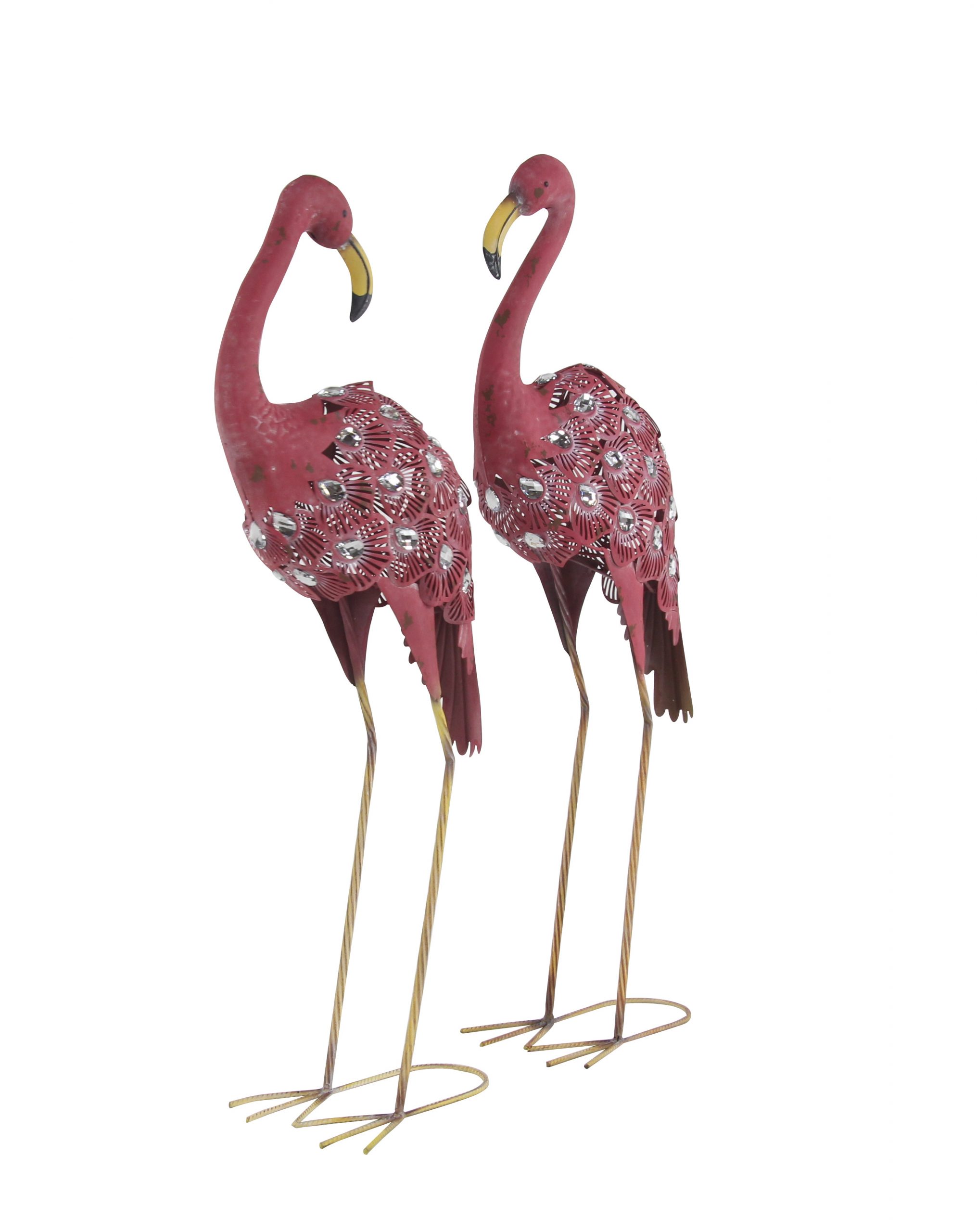 Pink Metal Flamingo Garden Sculpture (Set of 2), 10″W, 38″H