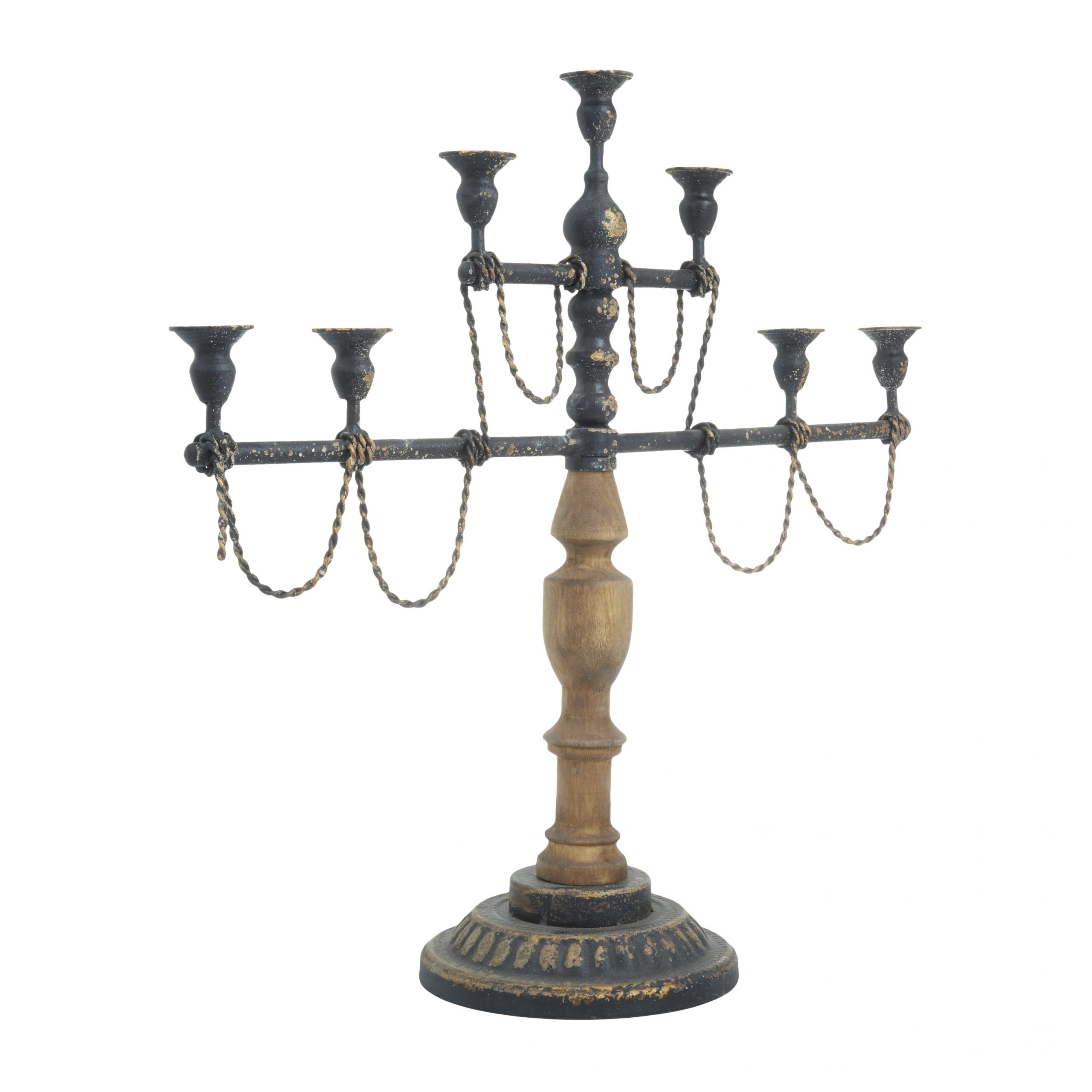 Brown And Black Wood Metal Candelabra Vintage Style, 24" x 8" x 22"