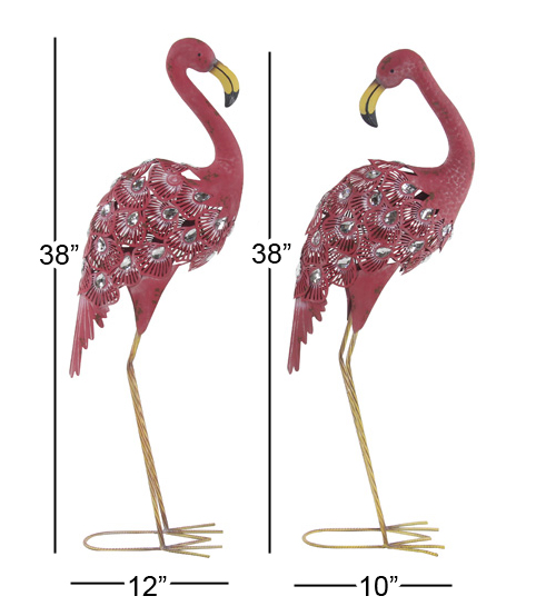 Pink Metal Flamingo Garden Sculpture (Set of 2), 10″W, 38″H