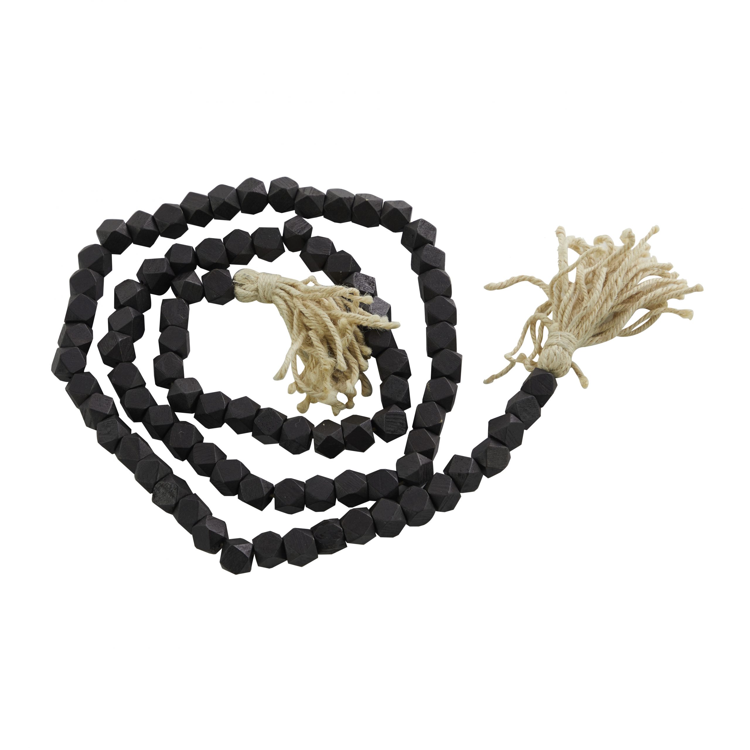 Black Wood Bead Garland with Tassel Geometric Design, 1″ x 1″ x 80″