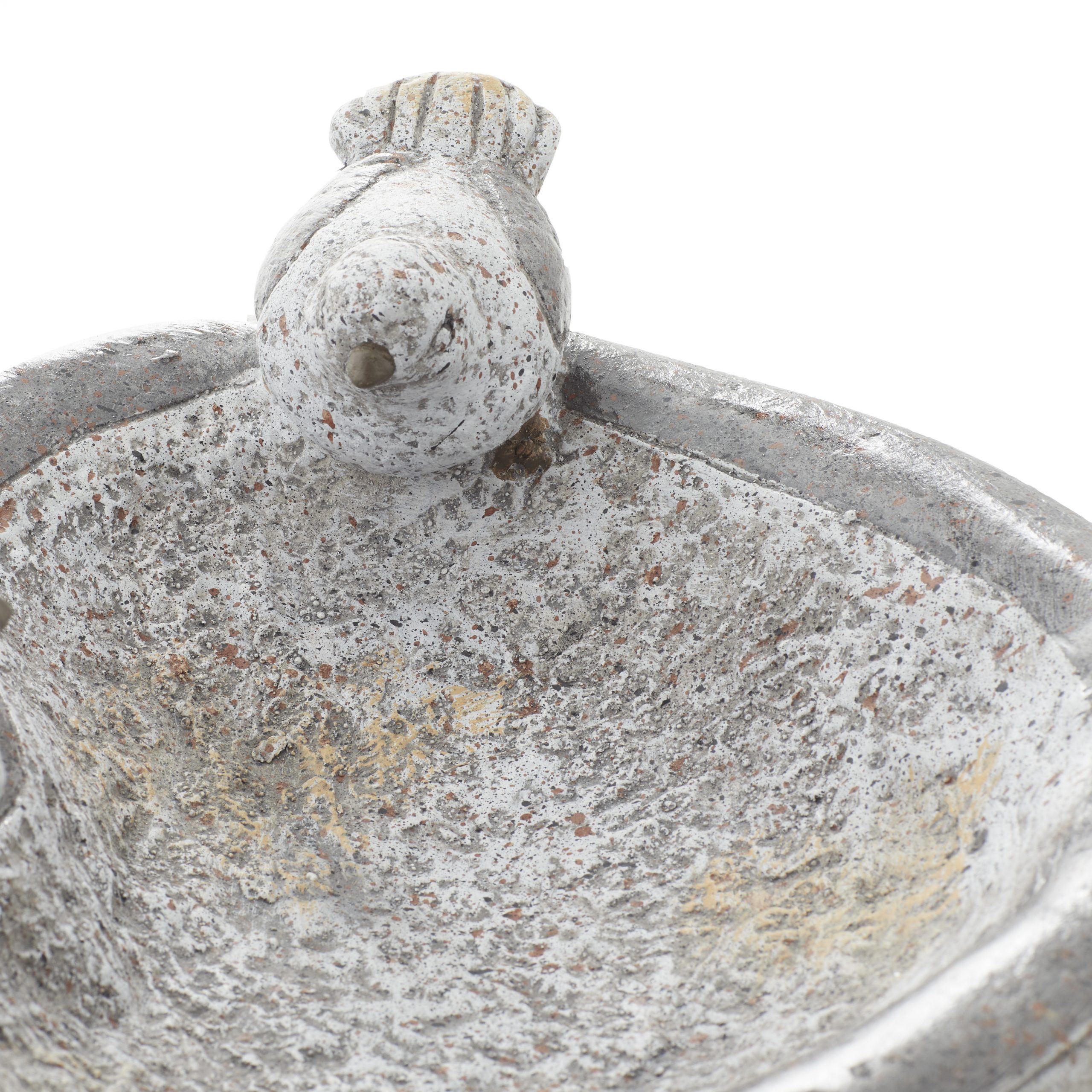 Gray Poly Stone Bird Bath Bowl Garden Sculpture, 15″ x 15″ x 6″