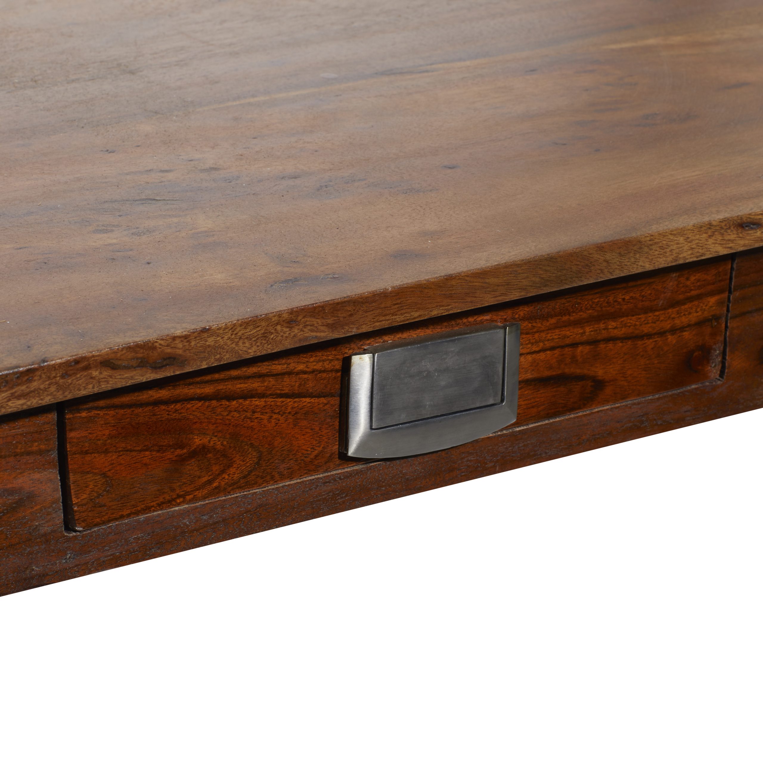 Dark Brown Wood 2 Drawers Console Table with Silver Pull Handles, 45″ x 16″ x 30″