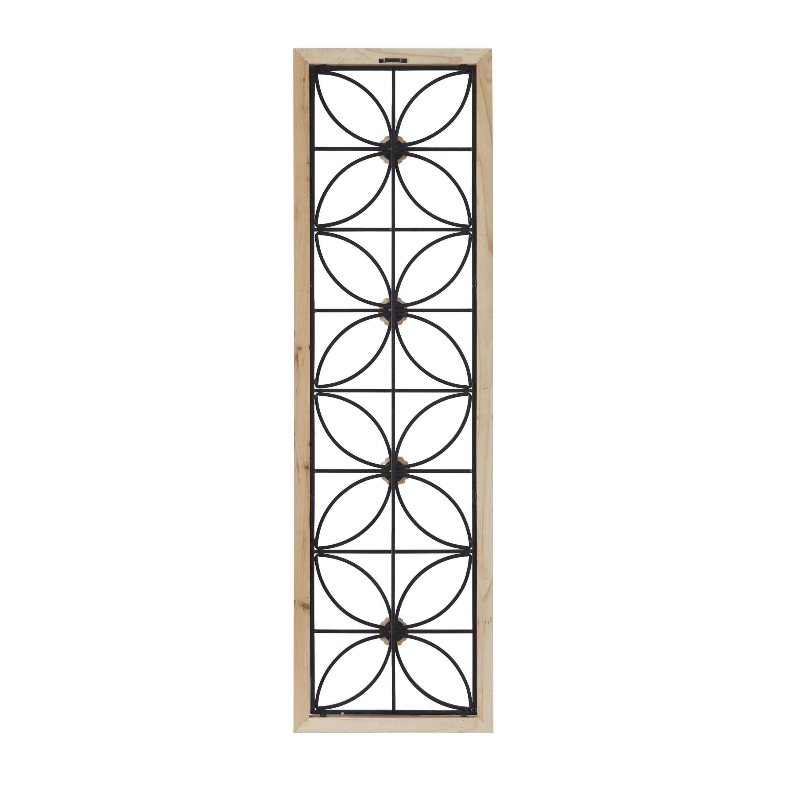 Black Metal Floral Wall Decor with Brown Wood Frame, 15″ x 1″ x 50″
