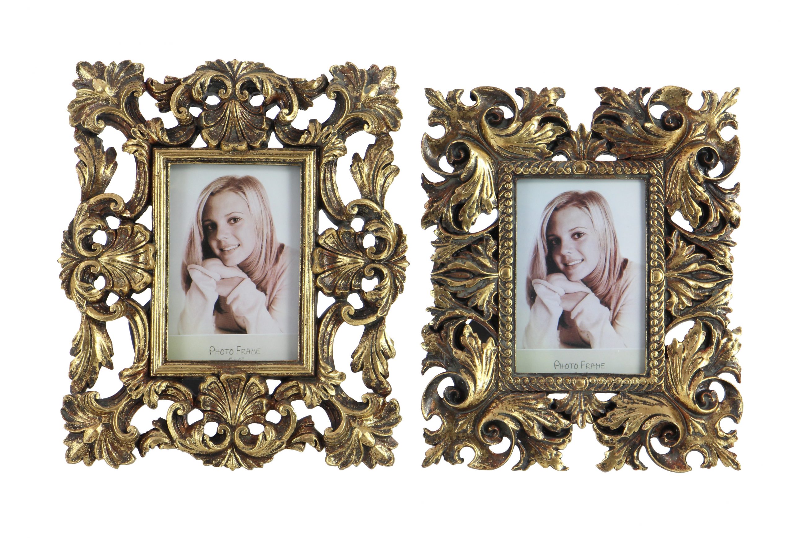 Gold Polystone Carved Photo Frame (Set of 2), 9″W, 11″H