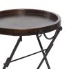 Black Foldable Metal Accent Table with Brown Wood Top, 20"L x 20"W x 28"H
