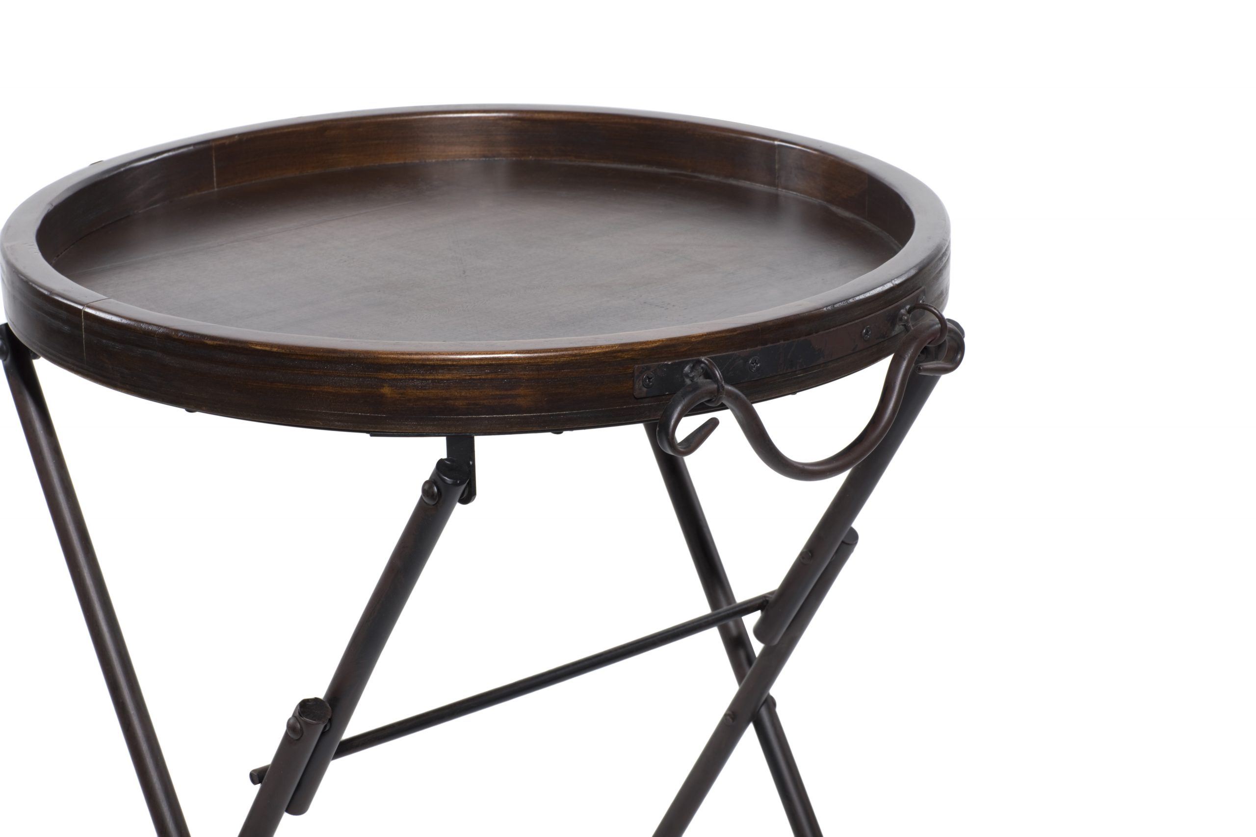 Black Foldable Metal Accent Table with Brown Wood Top, 20"L x 20"W x 28"H