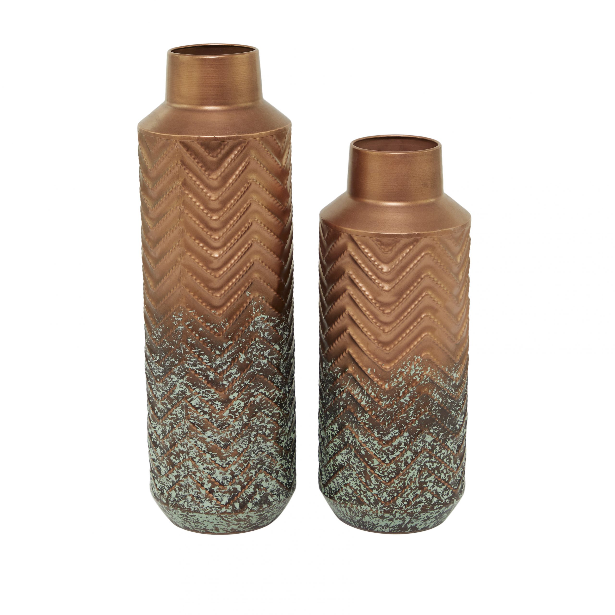 Copper Metal Embossed Chevron Vase (Set of 2), 20″, 16″H
