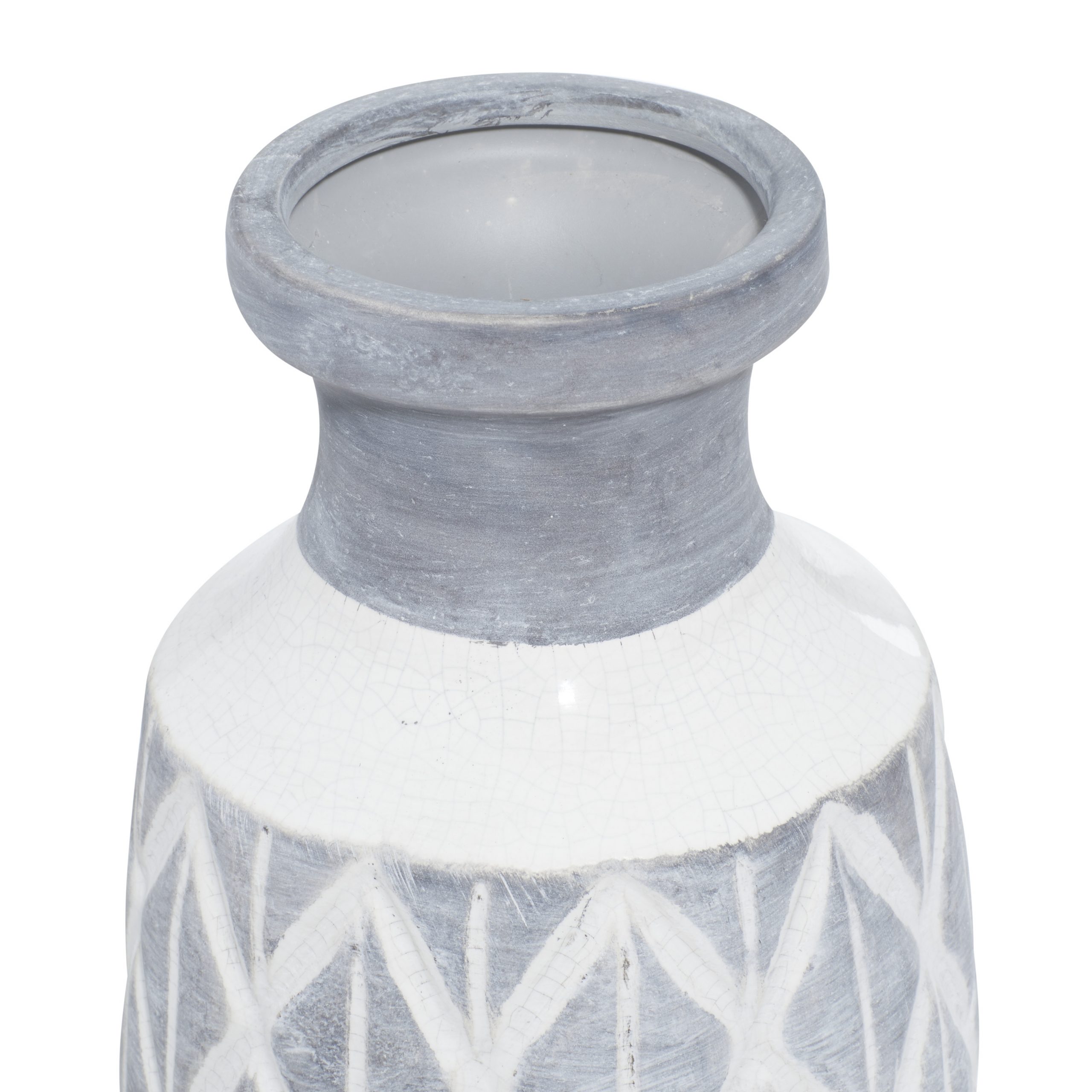Gray Ceramic Vase with Diamond Textured Pattern, 6″ x 6″ x 16″