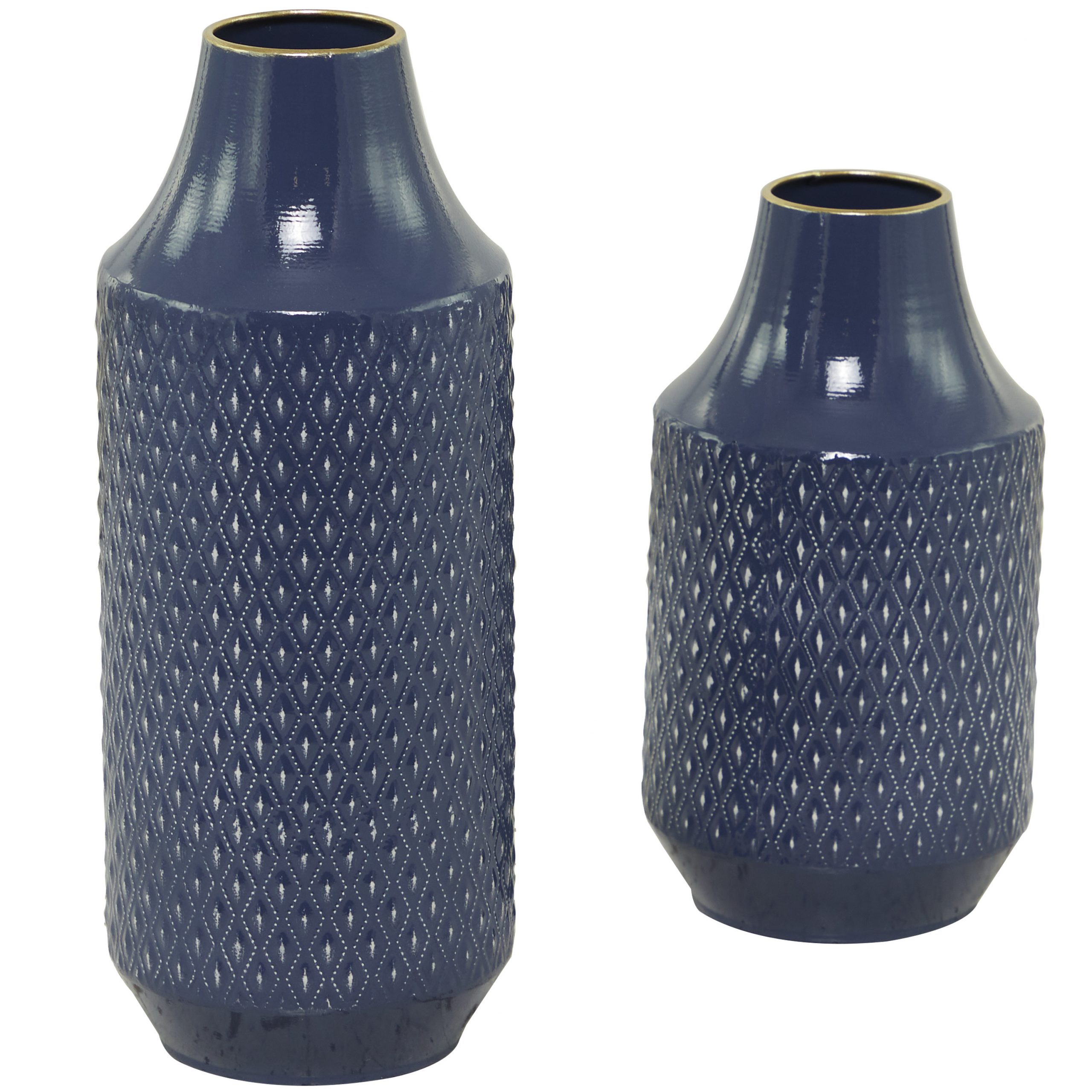 Blue Metal Diamond Embossed Exterior Vase (Set of 2), 16″, 12″H