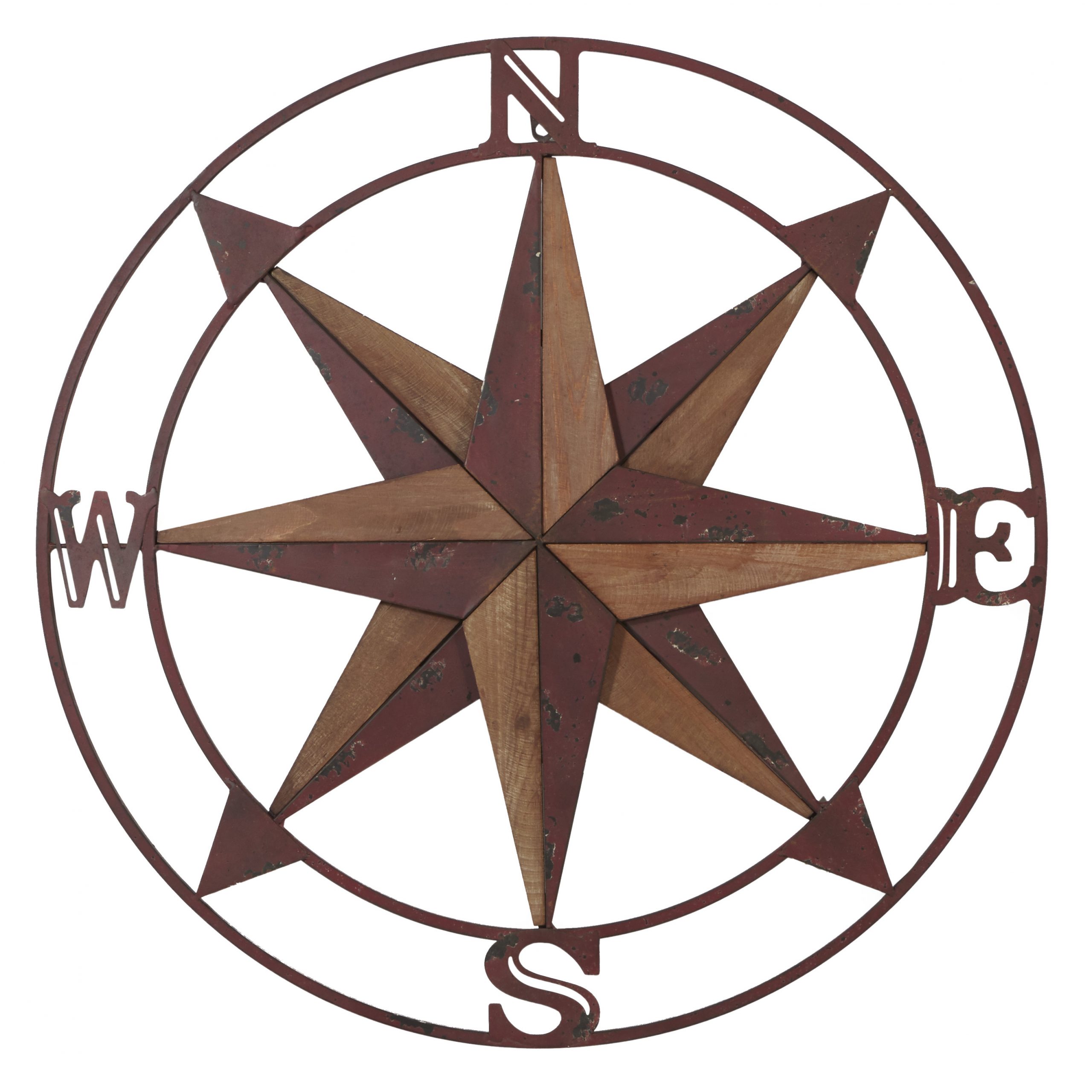 Rustic Metal Compass Wall Decor with Distressed Copper Finish, 30″ x 2″ x 30″