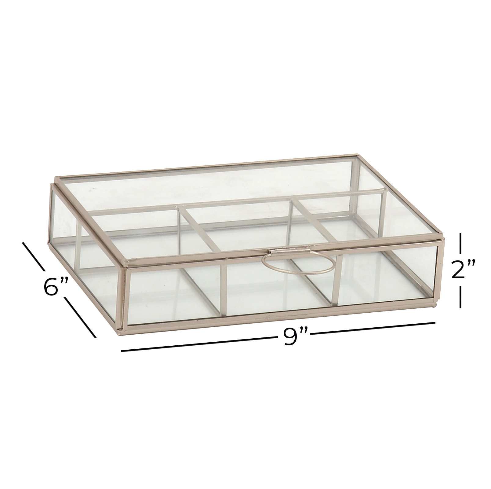 Glass Jewelry Box with Silver Frame, 9″ x 6″ x 2″ Glass Jewelry Box with Silver Frame, 9″ x 6″ x 2″